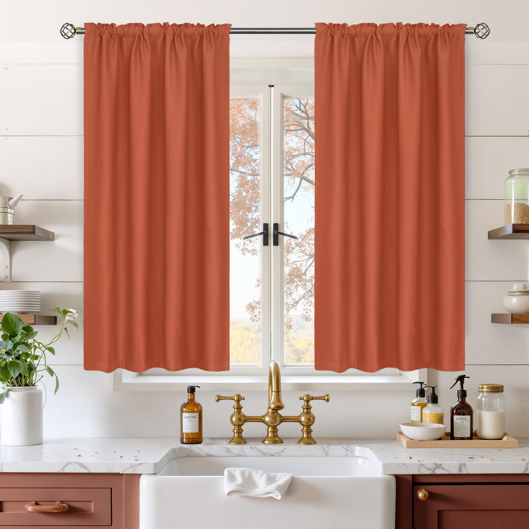 Terracotta Blackout Curtains 48 Inches Long for Bedroom (2 Count)