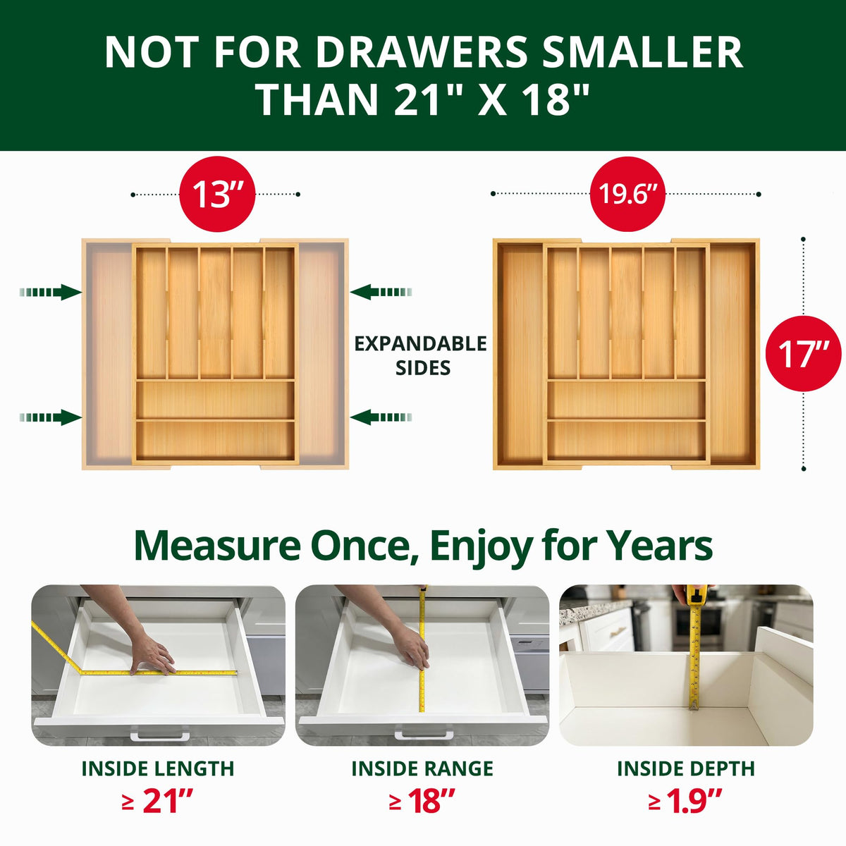 Luxury Bamboo Kitchen Drawer Organizer