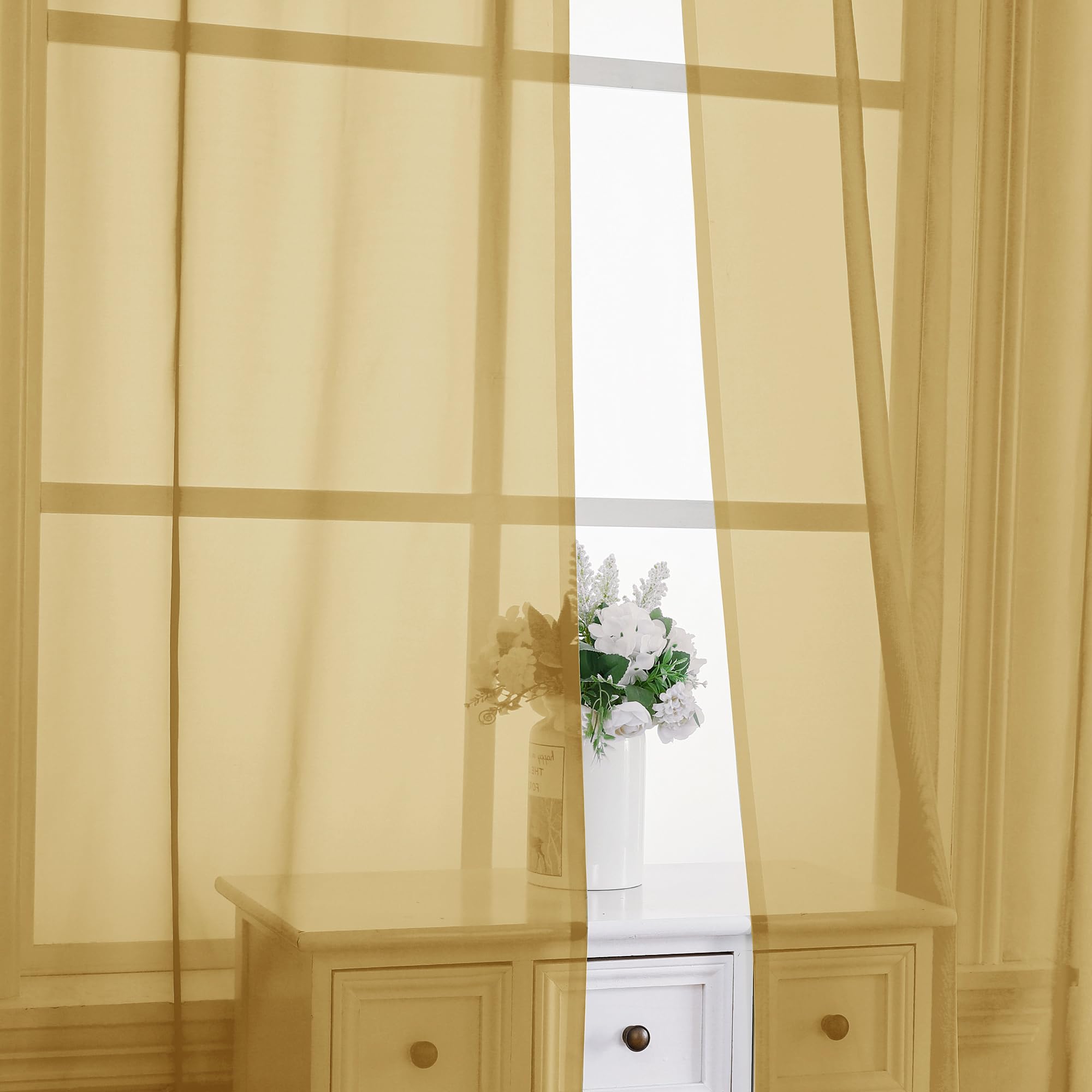 Gold Sheer Curtains 84 Inches Long 2 Panels (2 Count)