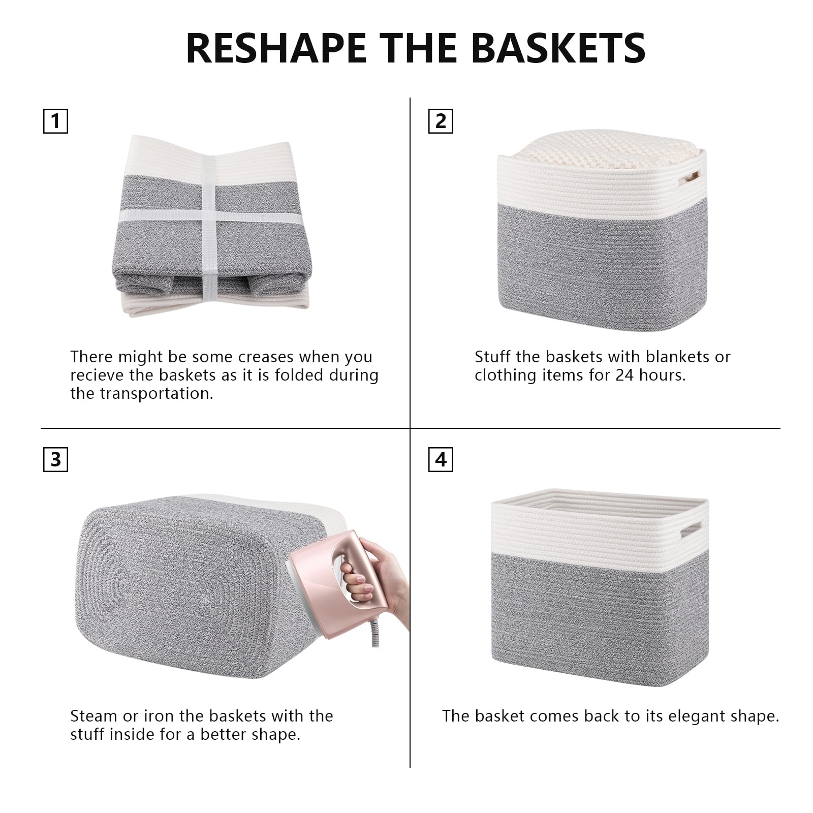 2 PACK Tall Storage baskets 42L Blanket Basket Living Room Grey (2 Count)