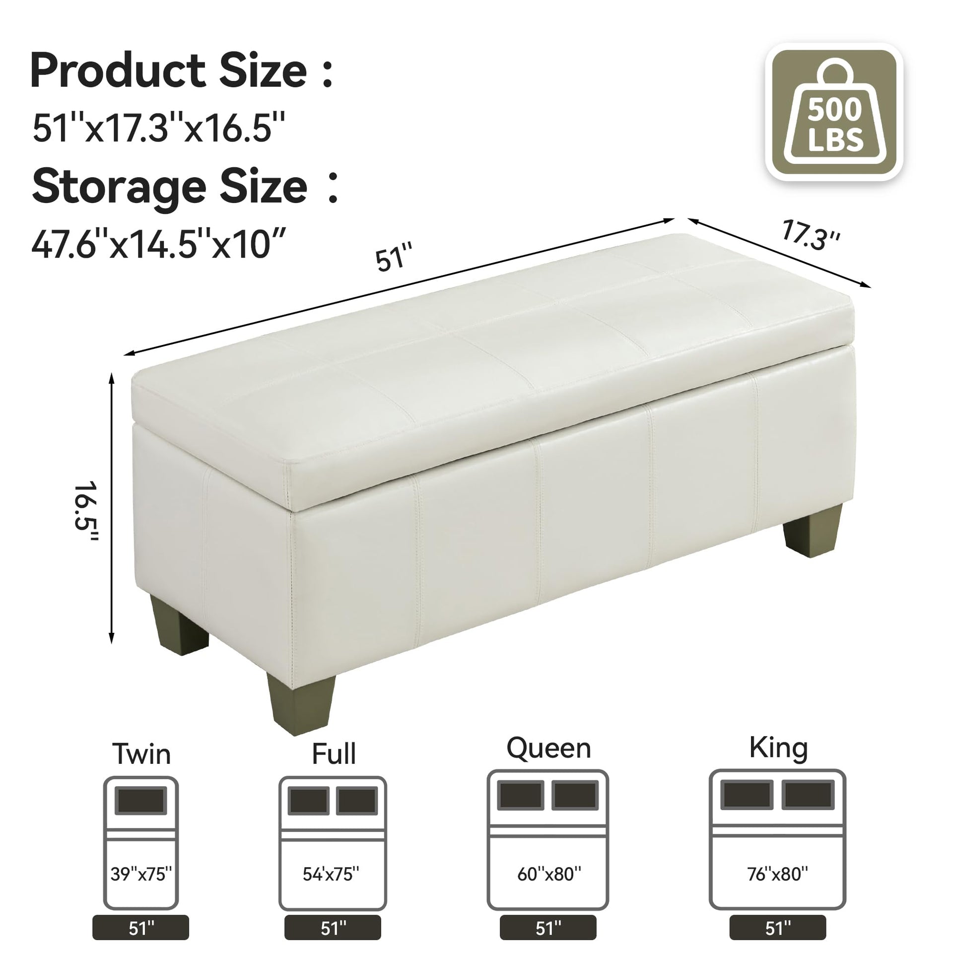 51" Faux Leather Storage Ottoman