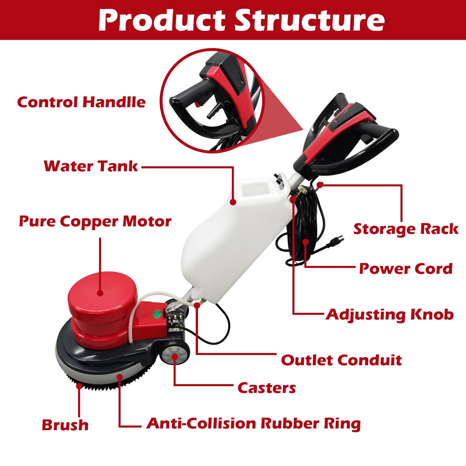 Floor Polisher & Buffer Commercial Floor Buffer Scrubber 17" Carpet Cleaning Machine 154RPM Industrial Orbiter Floor Cleaning with 3gal Tank and 3 Brush heads