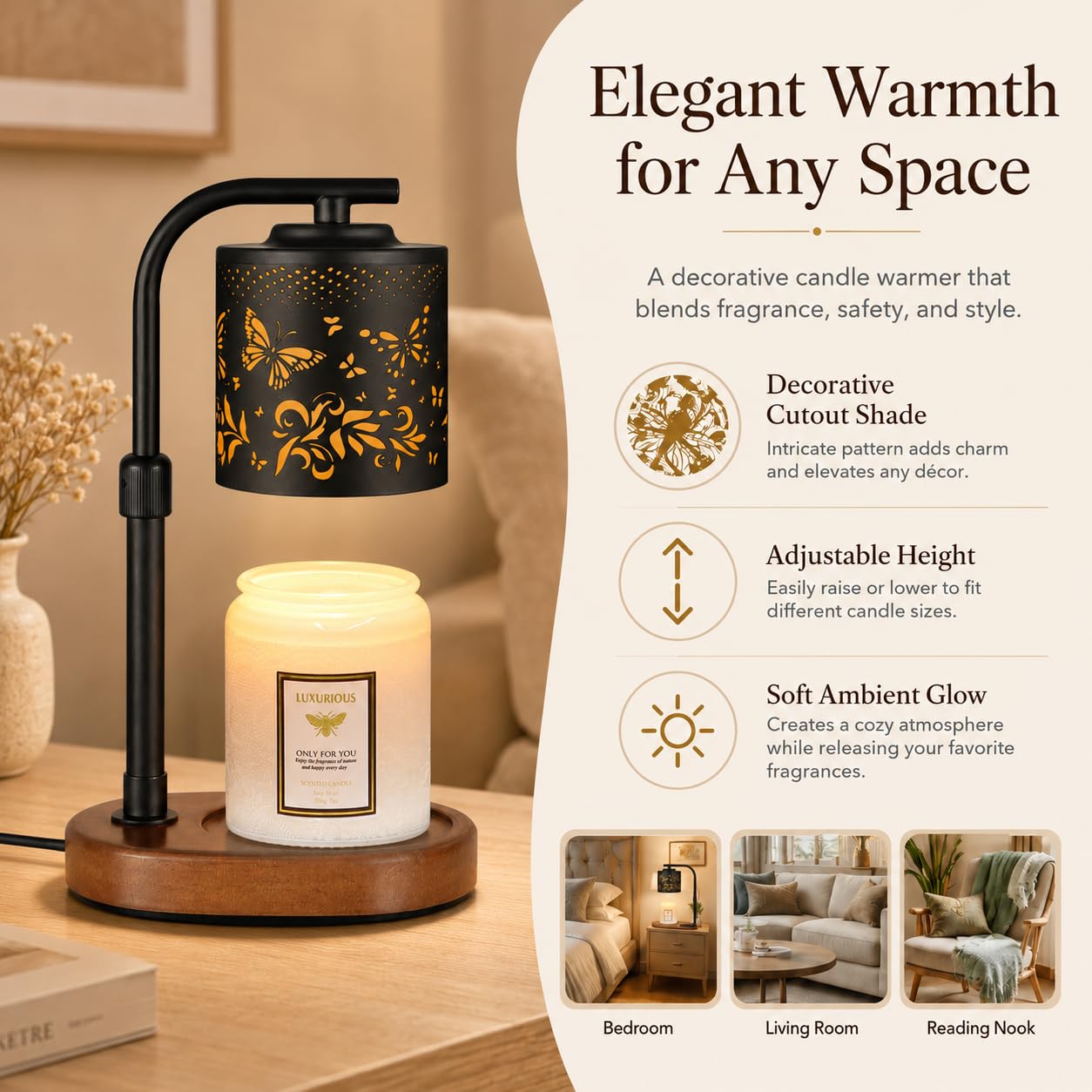 Butterfly Candle Warmer Lamp with Timer Birthday Gifts for Women Mom