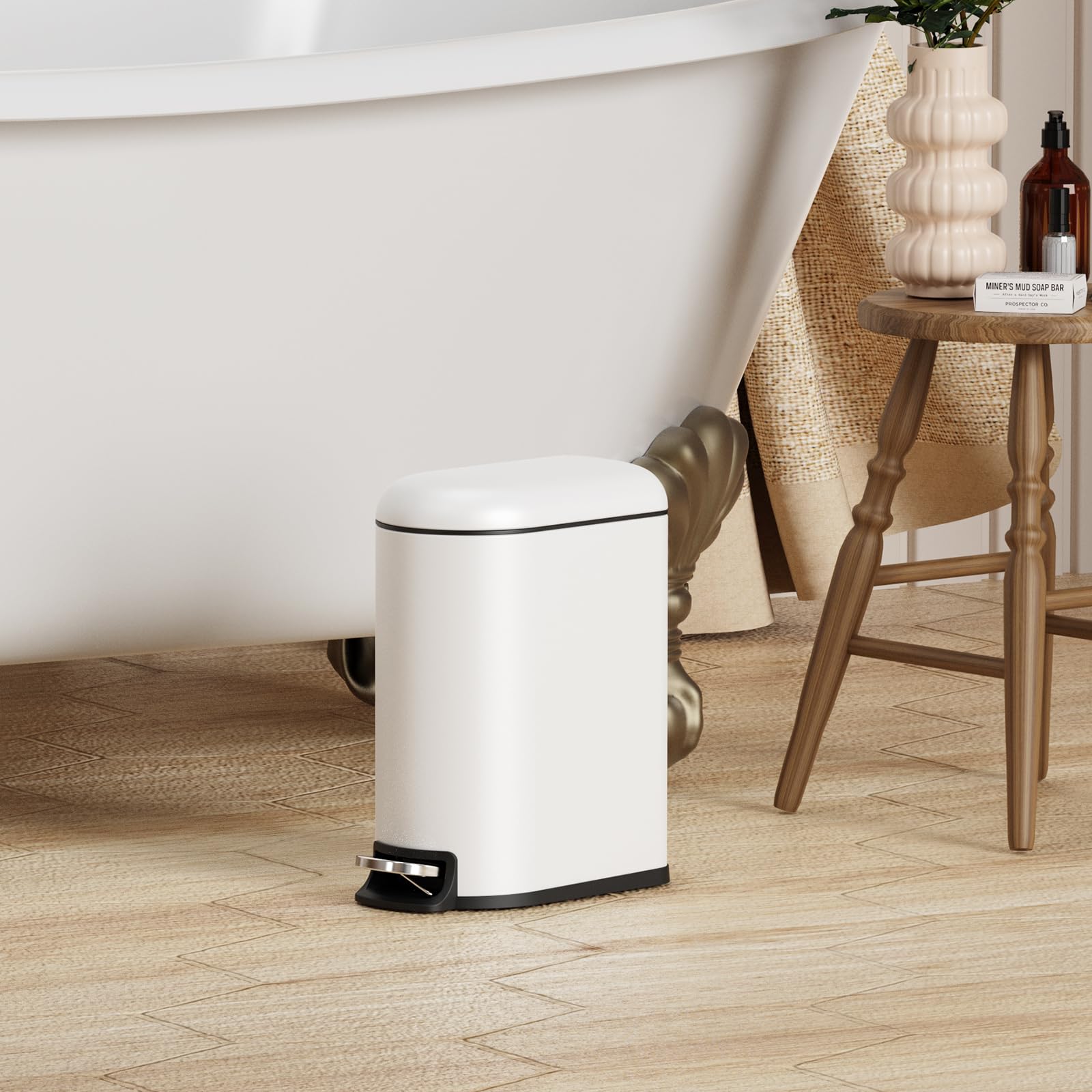 Small Bathroom Trash Can with Lid Soft Close