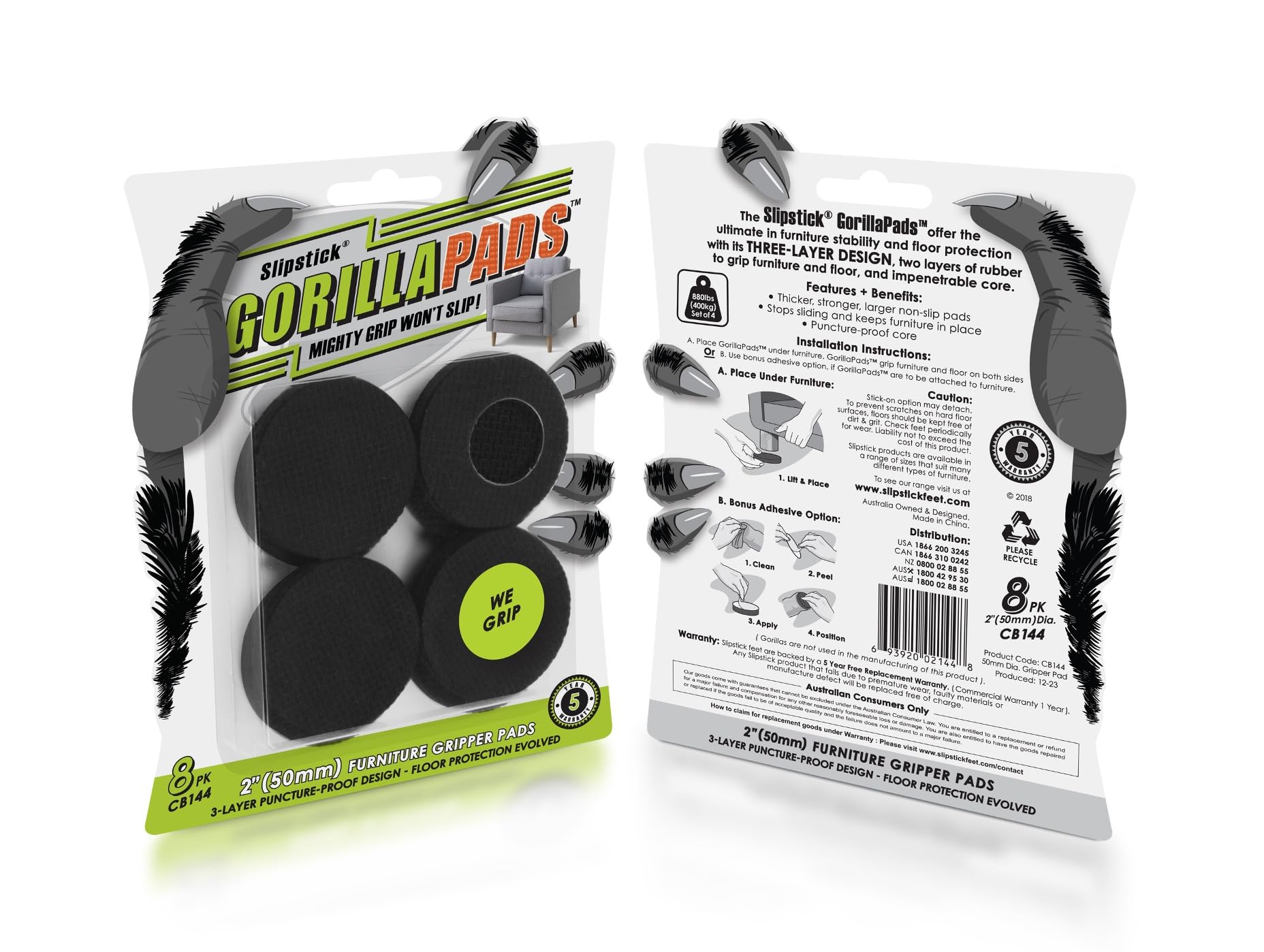 GorillaPads CB144 Non Slip Furniture Pads (8 Count)