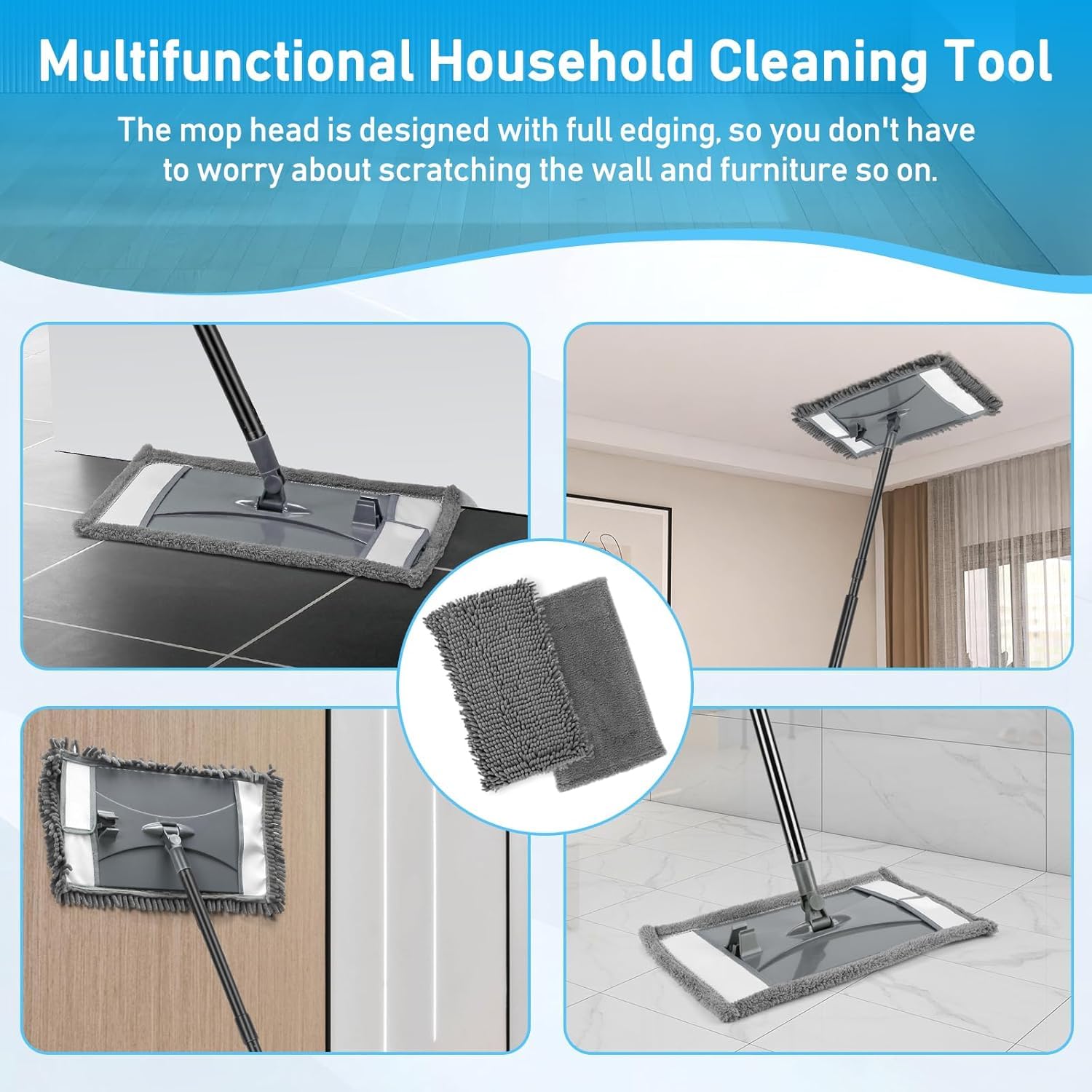 19" Wall Cleaner Mop with Long Handle for Wall Ceilings Floor Cleaning (2 Count)