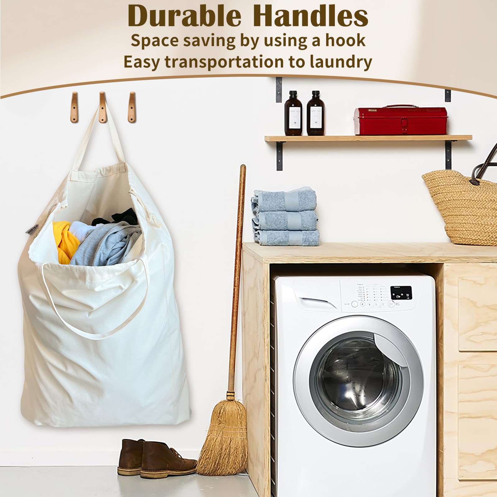 Heavy Duty Canvas Laundry Bag with Handles & Drawstring 30"Wx35"H