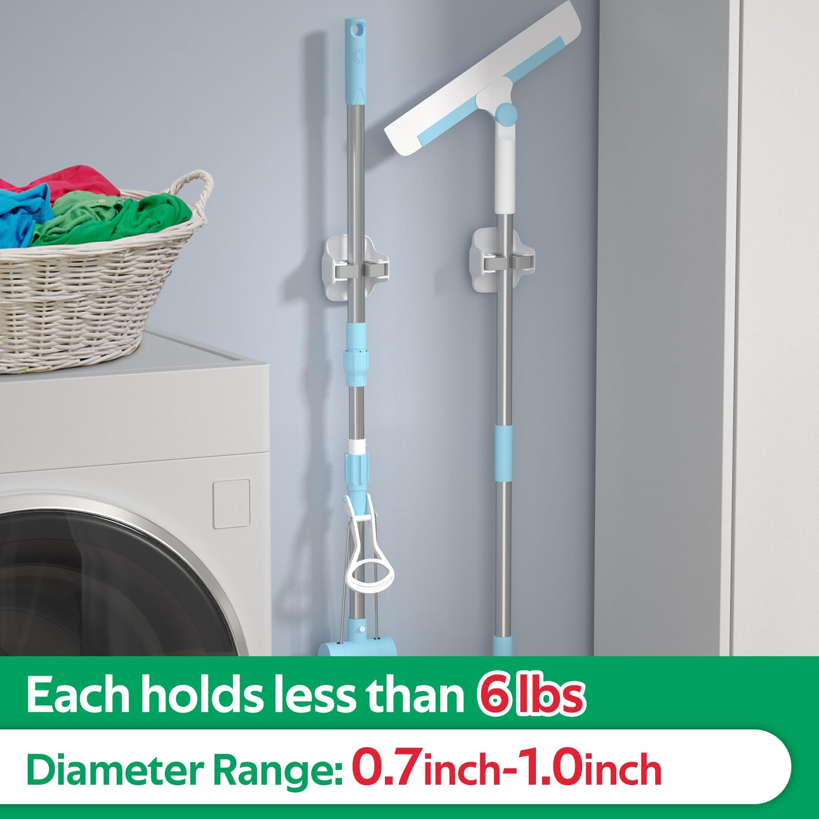 Broom Holder Wall Mount Mop Grippers organizer wall hanging (5 Count)