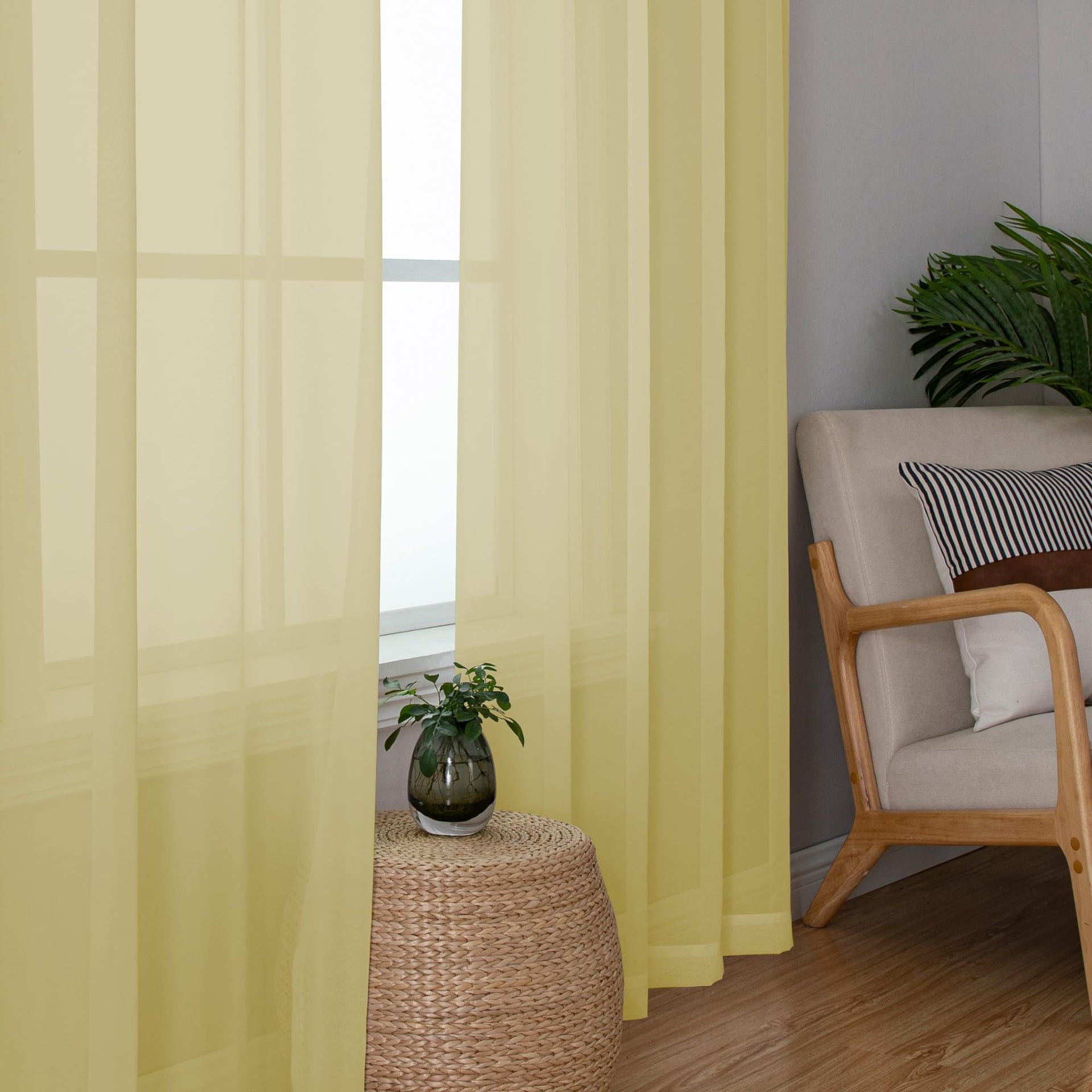 Mustard Yellow Sheer Curtains 45 Inches Long (2 Count)