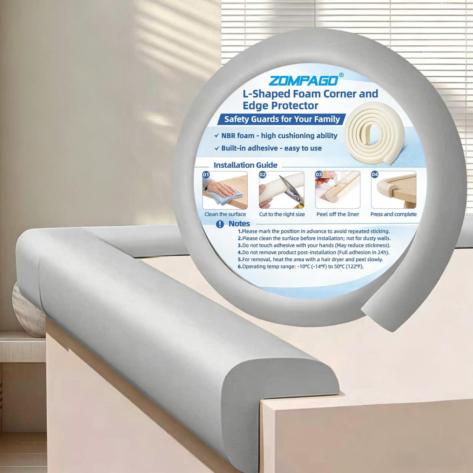 Foam Baby Edge Protector Strip Furniture Safety 1.8inx6.56FT（Grey）