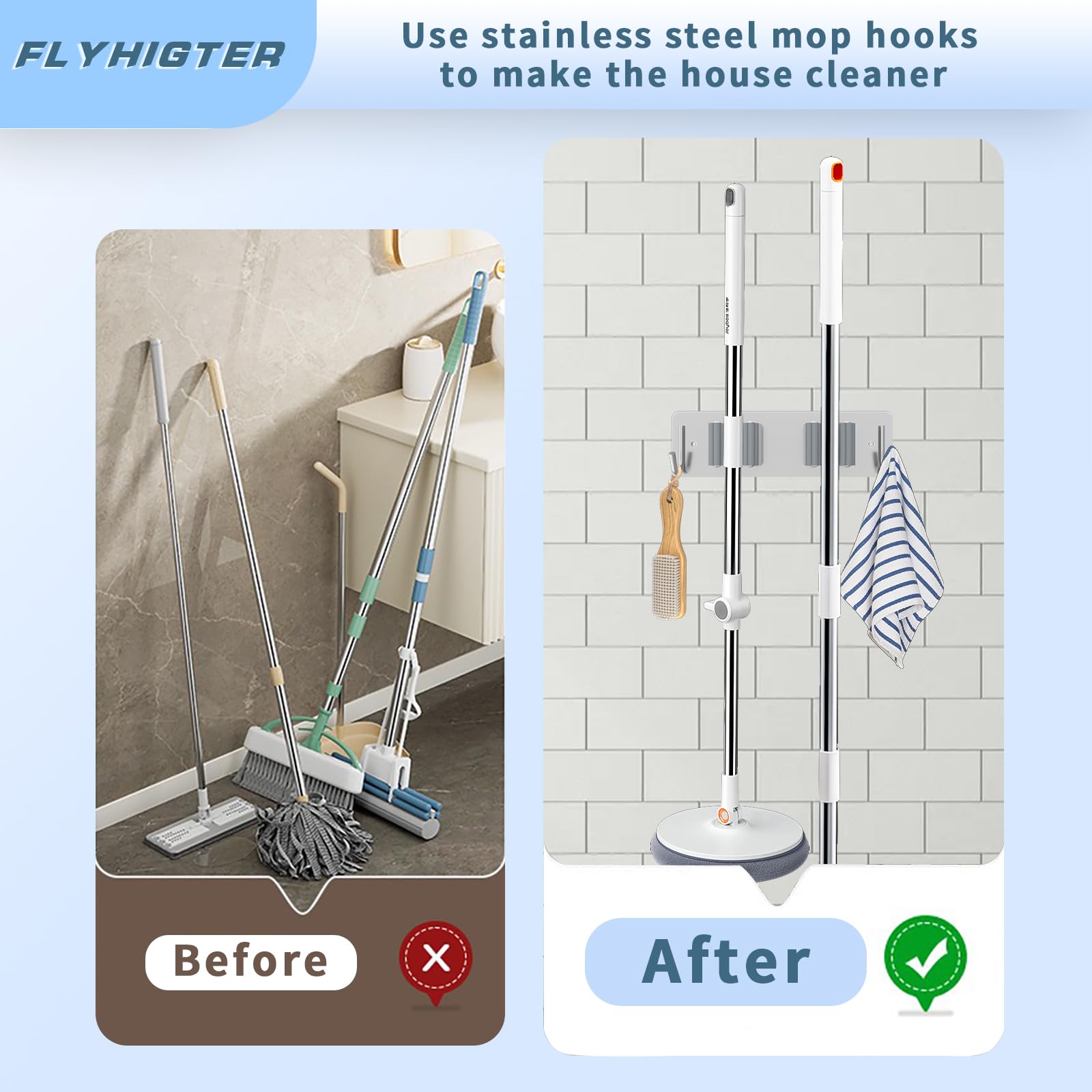 Broom and Mop Holder Wall Mounted