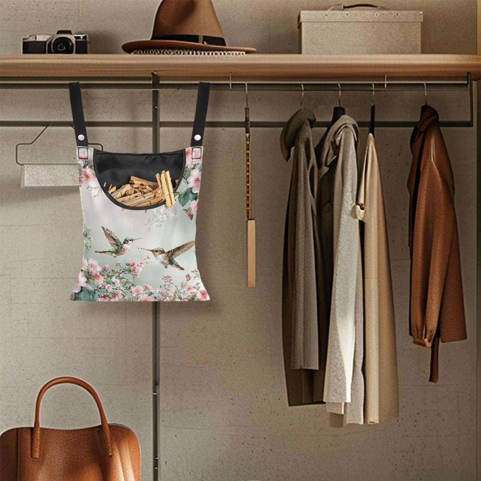 Hummingbird Clothespin Bags with Hanging Rope Space