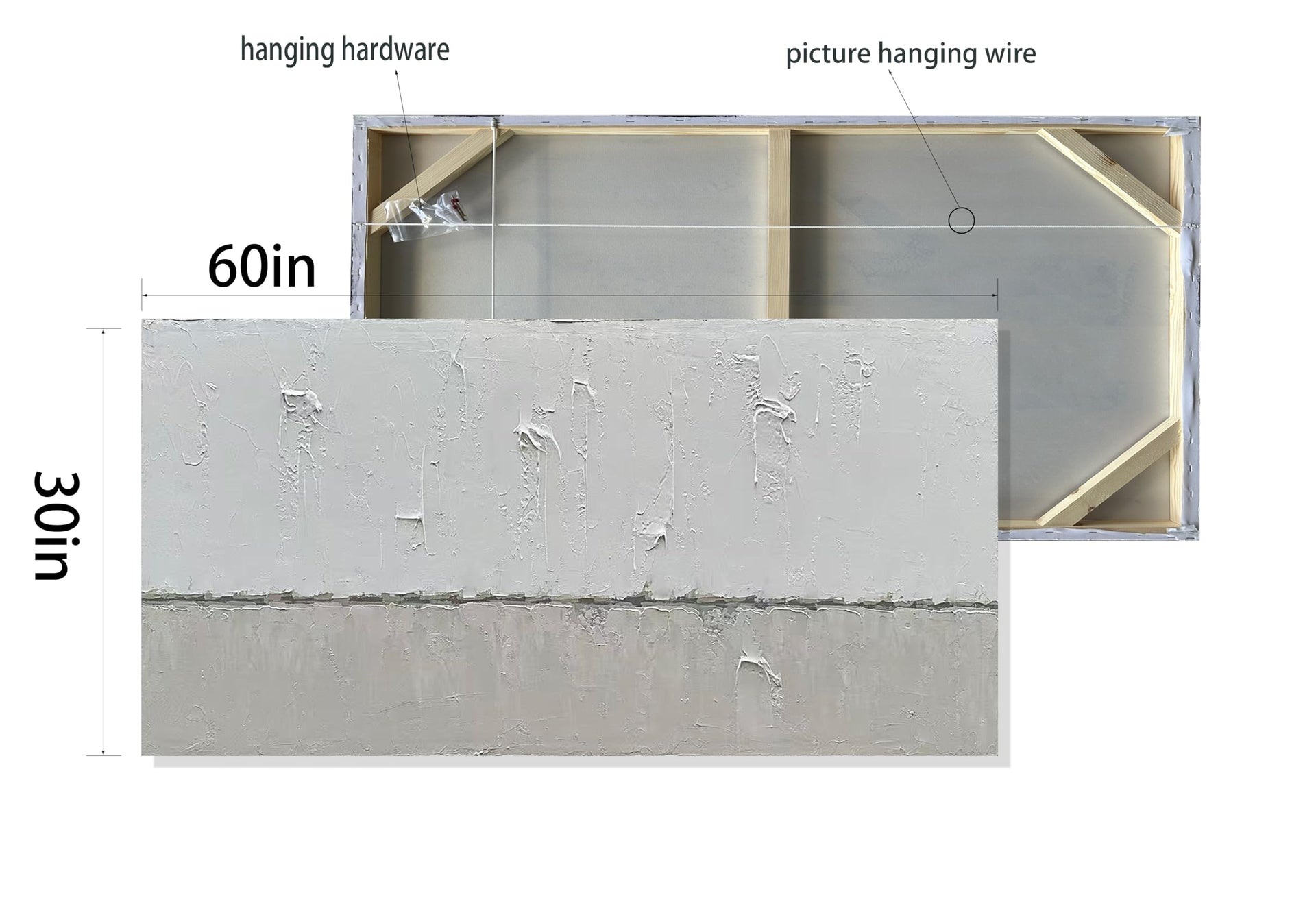 Art Hand painted Grey White Minimalist Oil Painting 30x60 inches