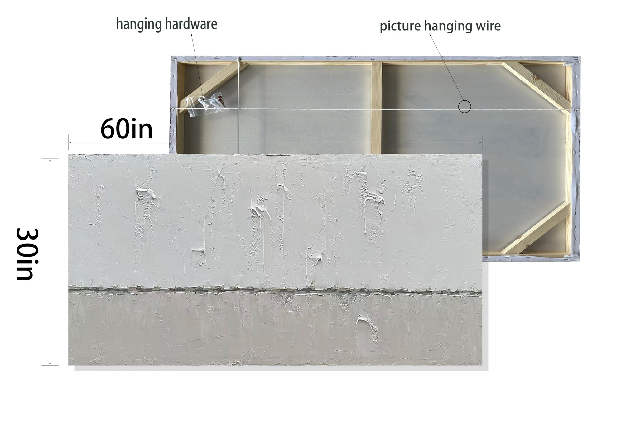 Art Hand painted Grey White Minimalist Oil Painting 30x60 inches