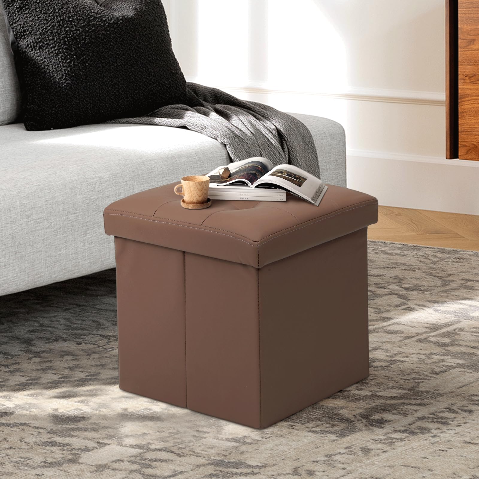 15" Storage Ottoman Bench Folding Bench with 40L Hidden Storage
