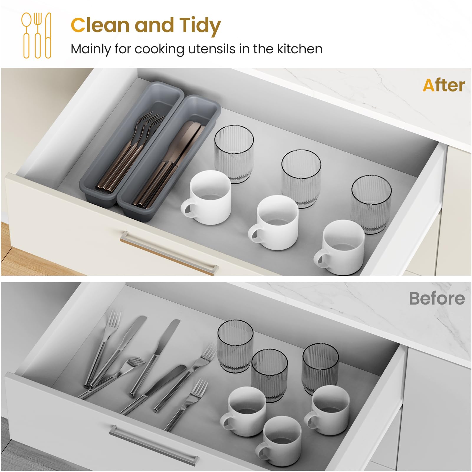 2 Pack Silicone Silverware Drawer Organizer (2 Count)