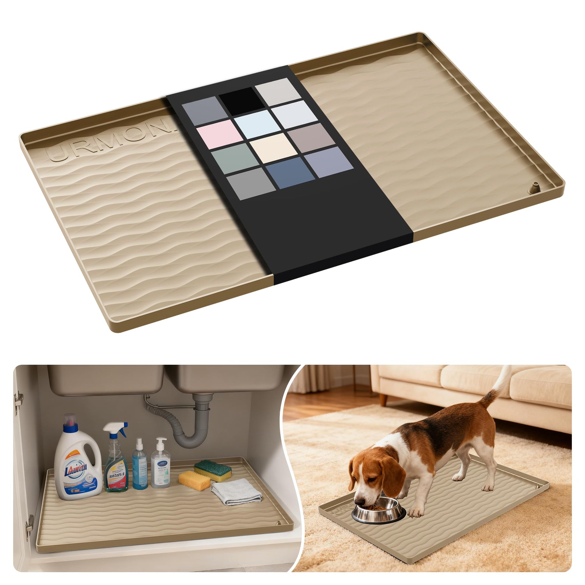 Waterproof Silicone Under Sink Mat 22'' x 14'' Shelf Liner for Kitchen and Bathroom