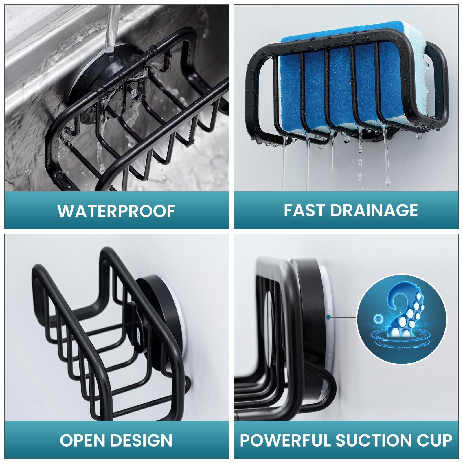 Rustproof Sponge Holder for Kitchen Sink with Suction Cup