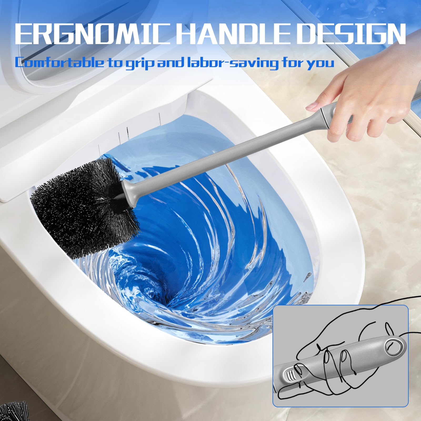 Toilet Brush and Holder 2 Pack with Long Handle