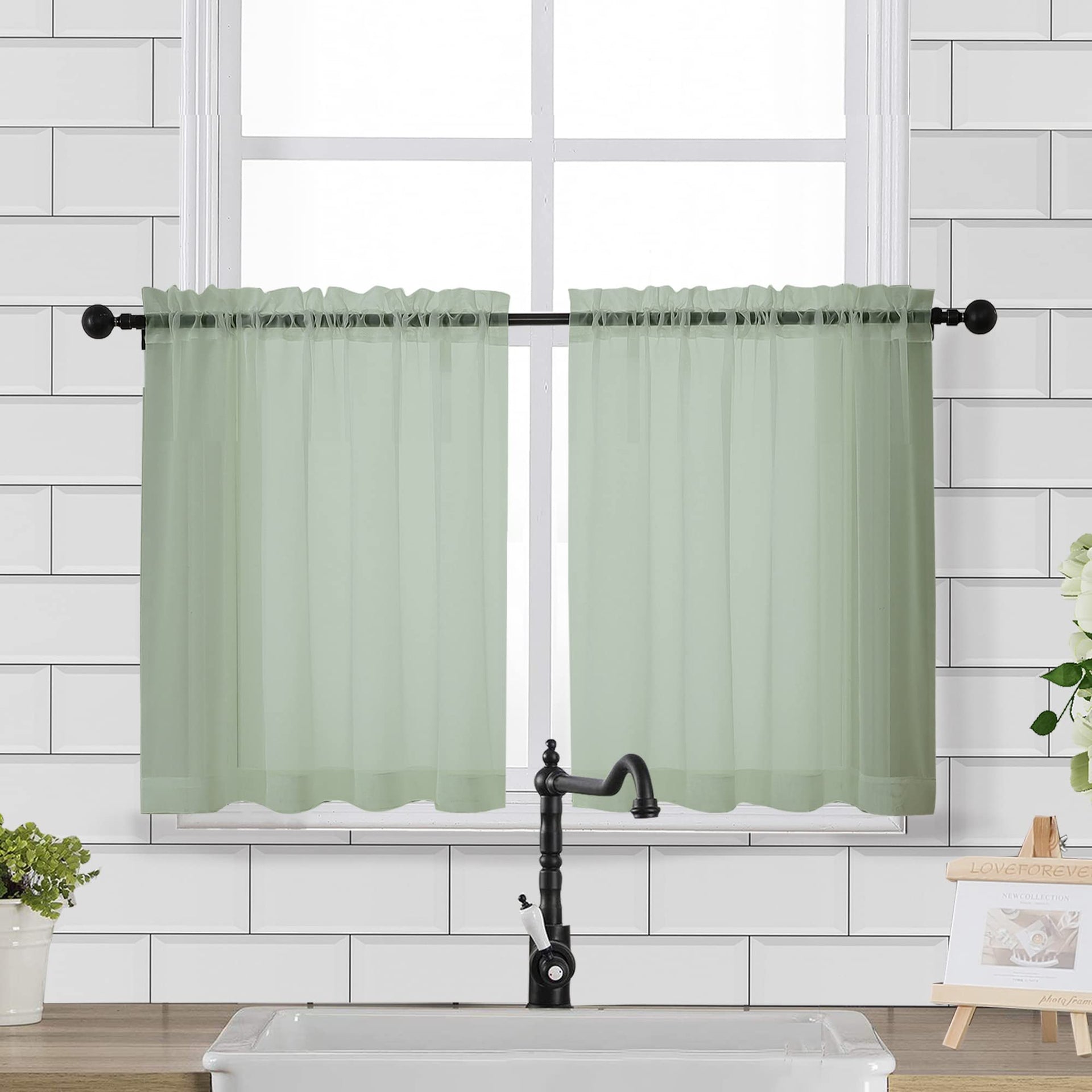 Sheer Curtains Tiers 42W x 24L Inches 2 Pieces Set