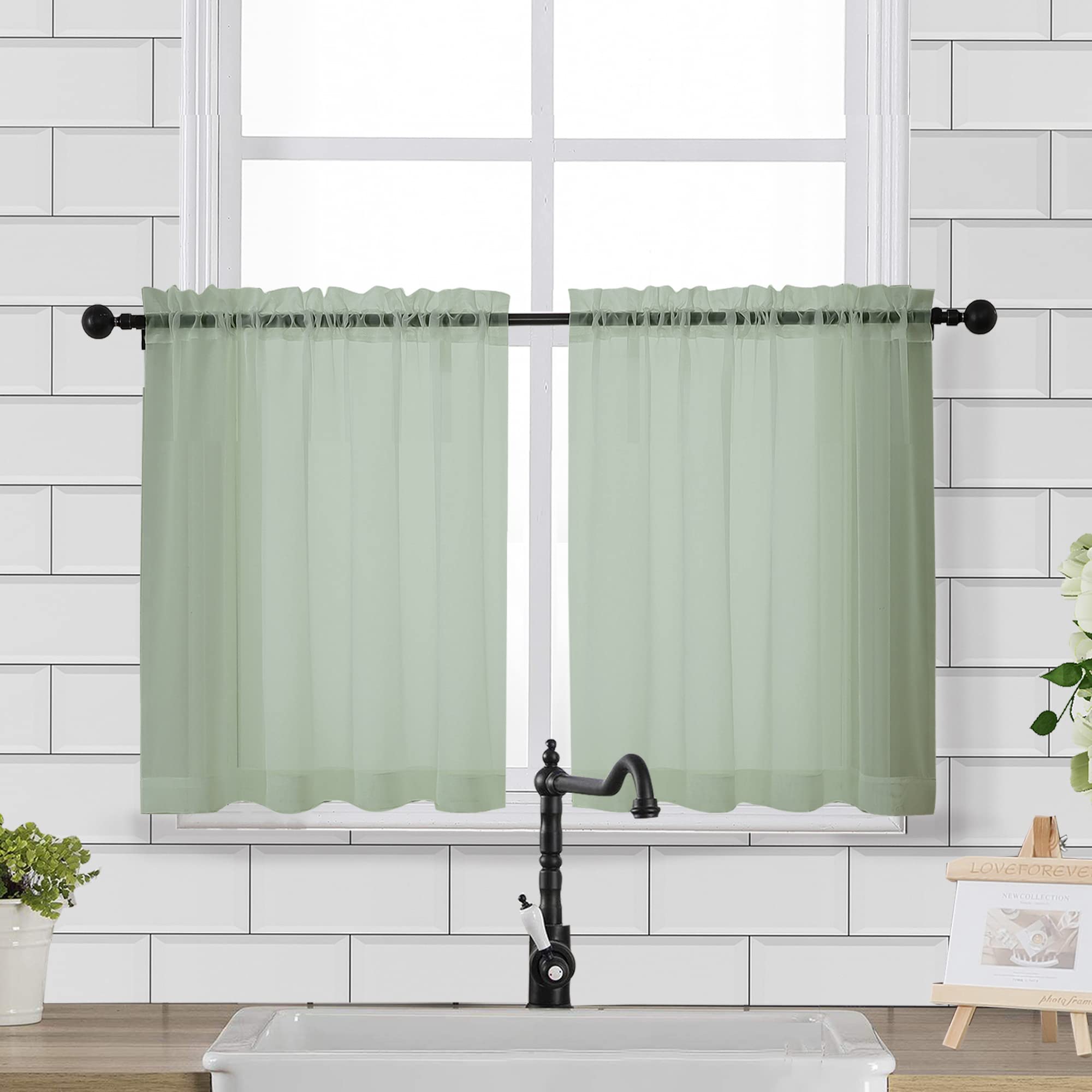 Sheer Curtains Tiers 42W x 24L Inches 2 Pieces Set
