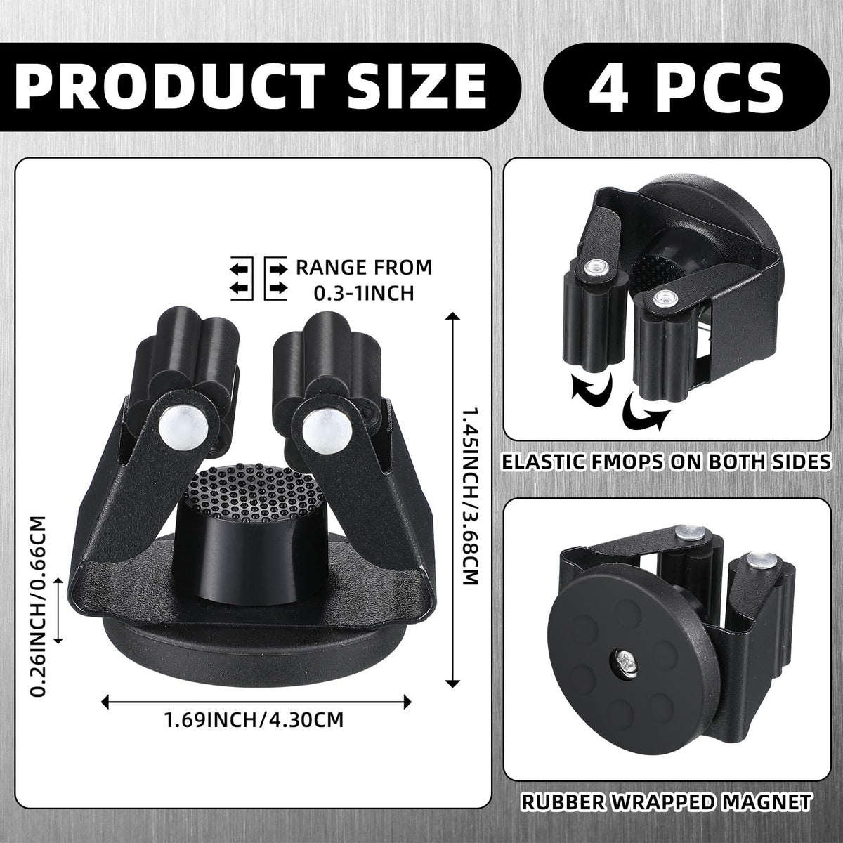 4 Pcs Magnetic Broom Holder Wall Mounted Anti Slip Rack