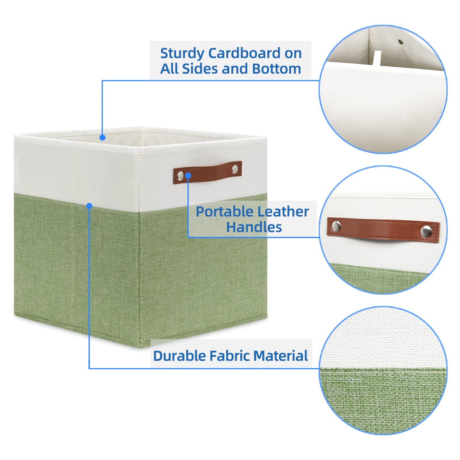 12 Inch Fabric Storage Cubes Storage Bins with Leather Handles