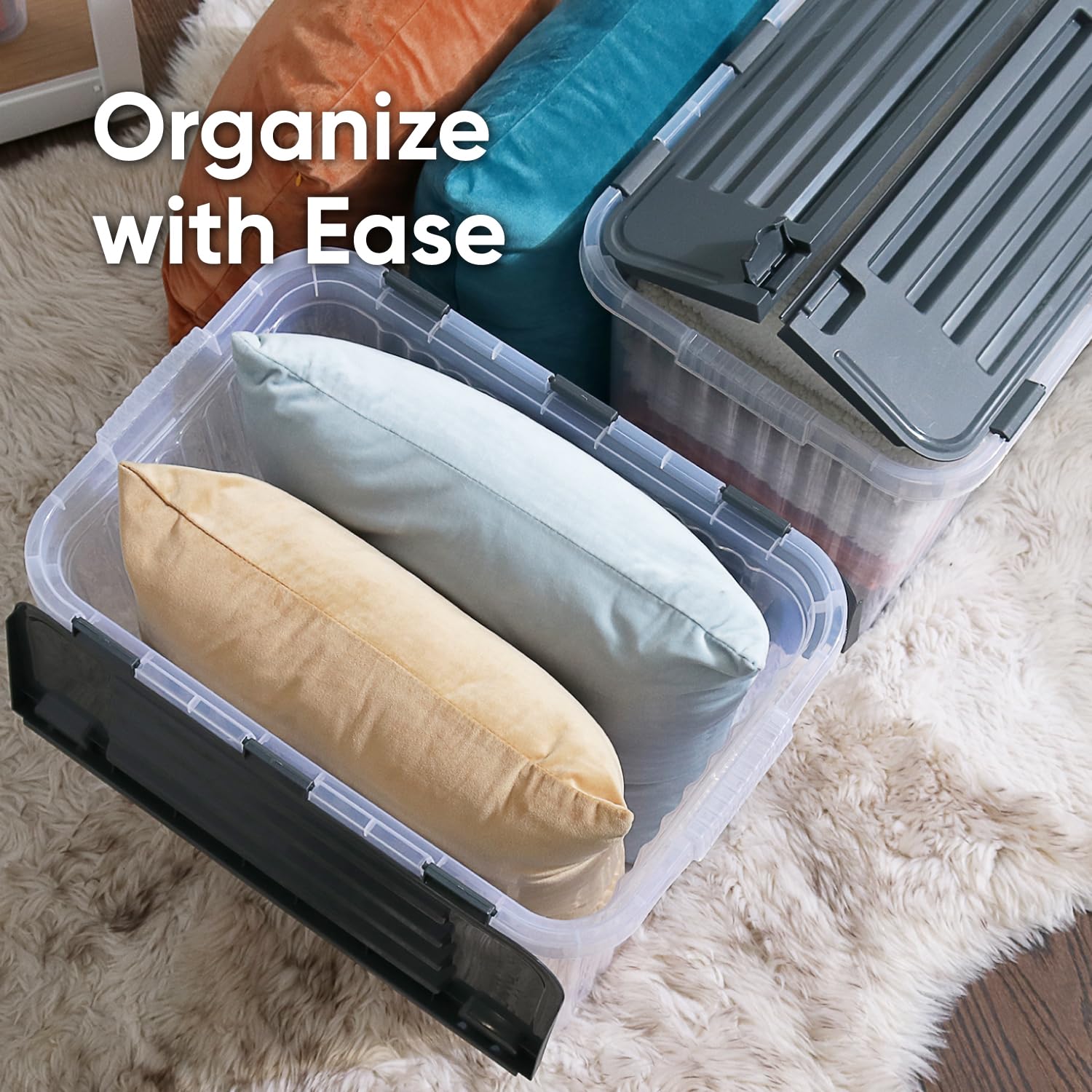 Clear Storage Boxes with Attached Lids (4 Count)