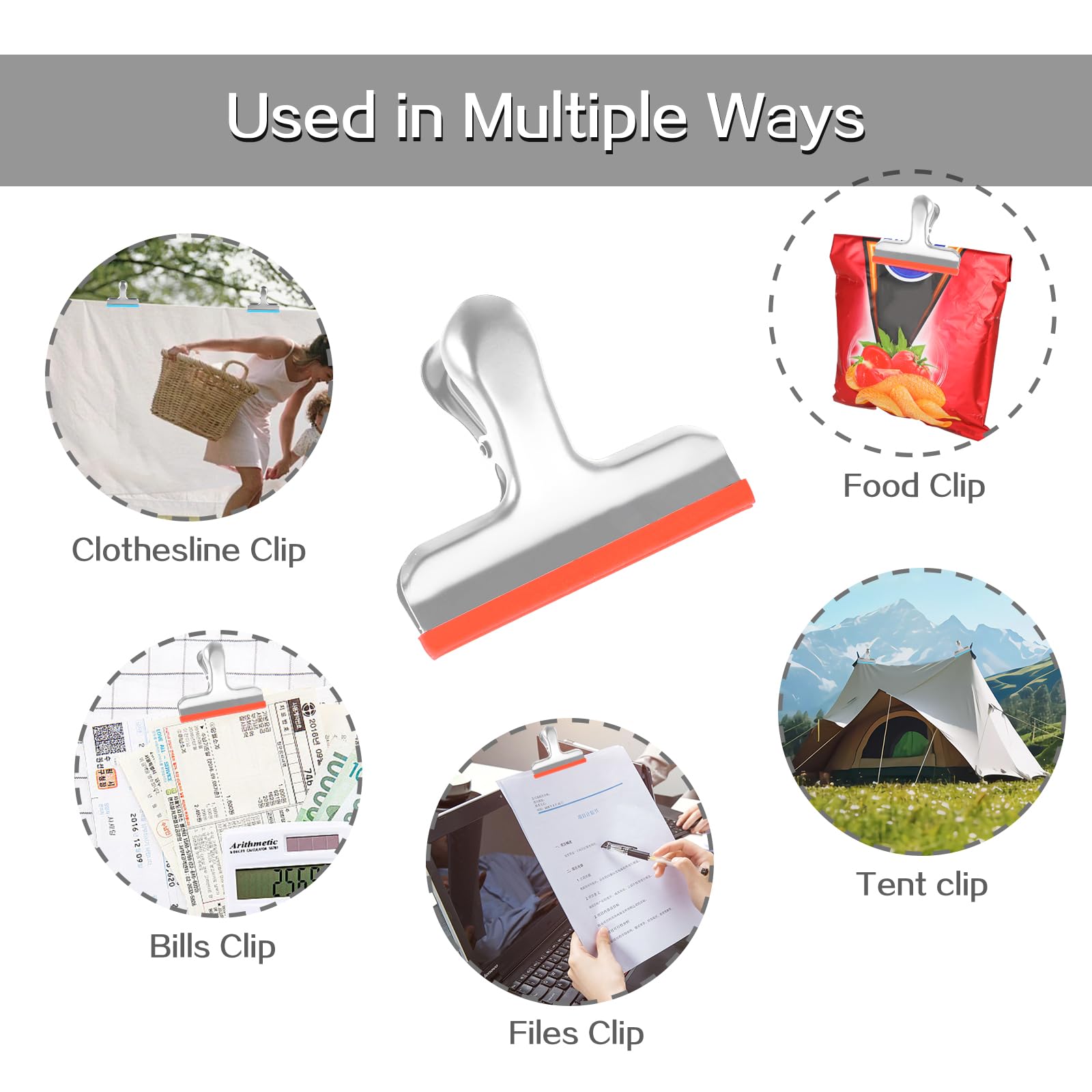 12 Small Pack Stainless Steel Chip Bag Clips Covered with Silicone (12 Count)