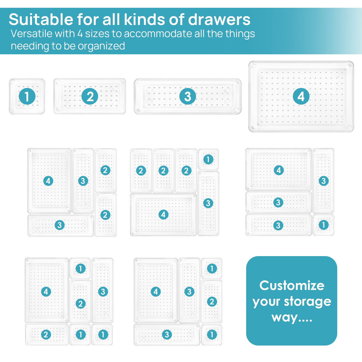 25 PCS Clear Plastic Drawer Organizers Set (25 Count)