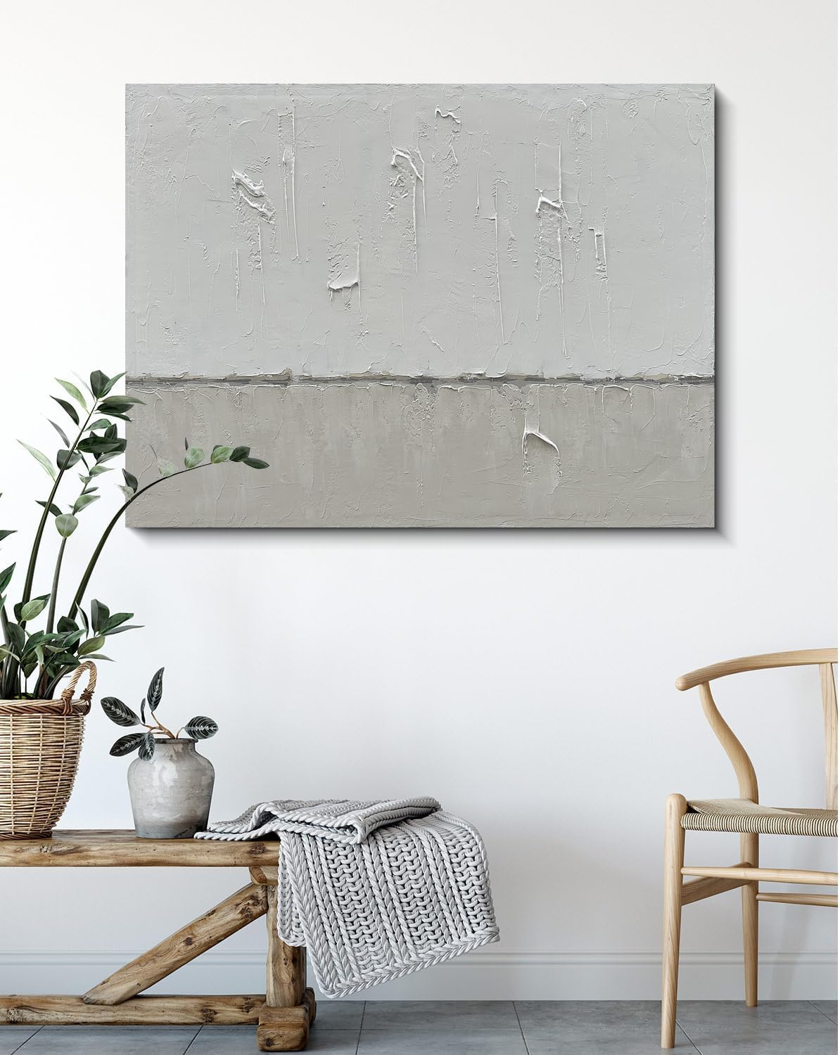 Art Hand painted minimalist style oil painting in gray and white