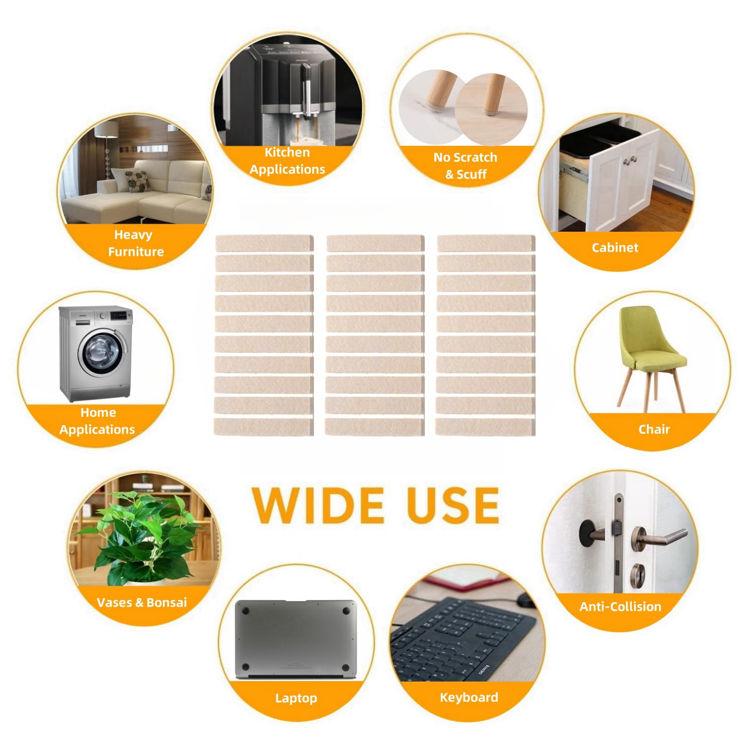 Felt Strips with Adhesive Backing for Furniture (129 Count)