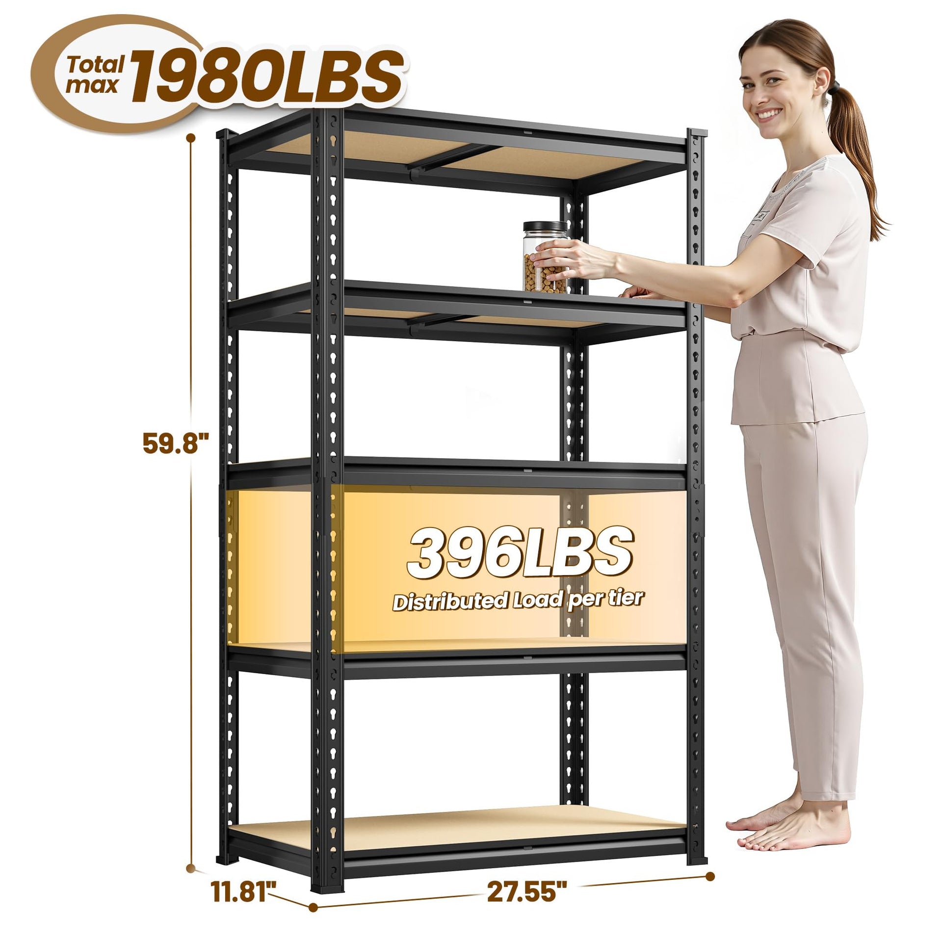 Adjustable 5 Tier Storage Shelves for Pantry Kitchen Closet