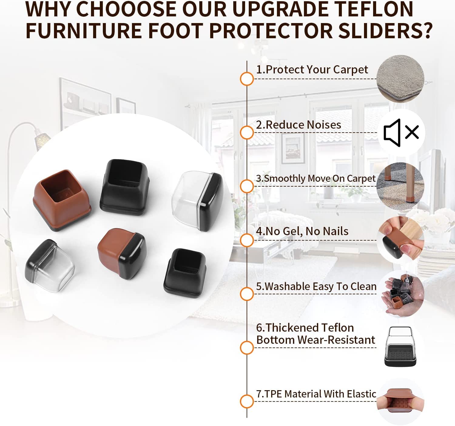 Chair Leg Sliders for Carpet (24 Count)