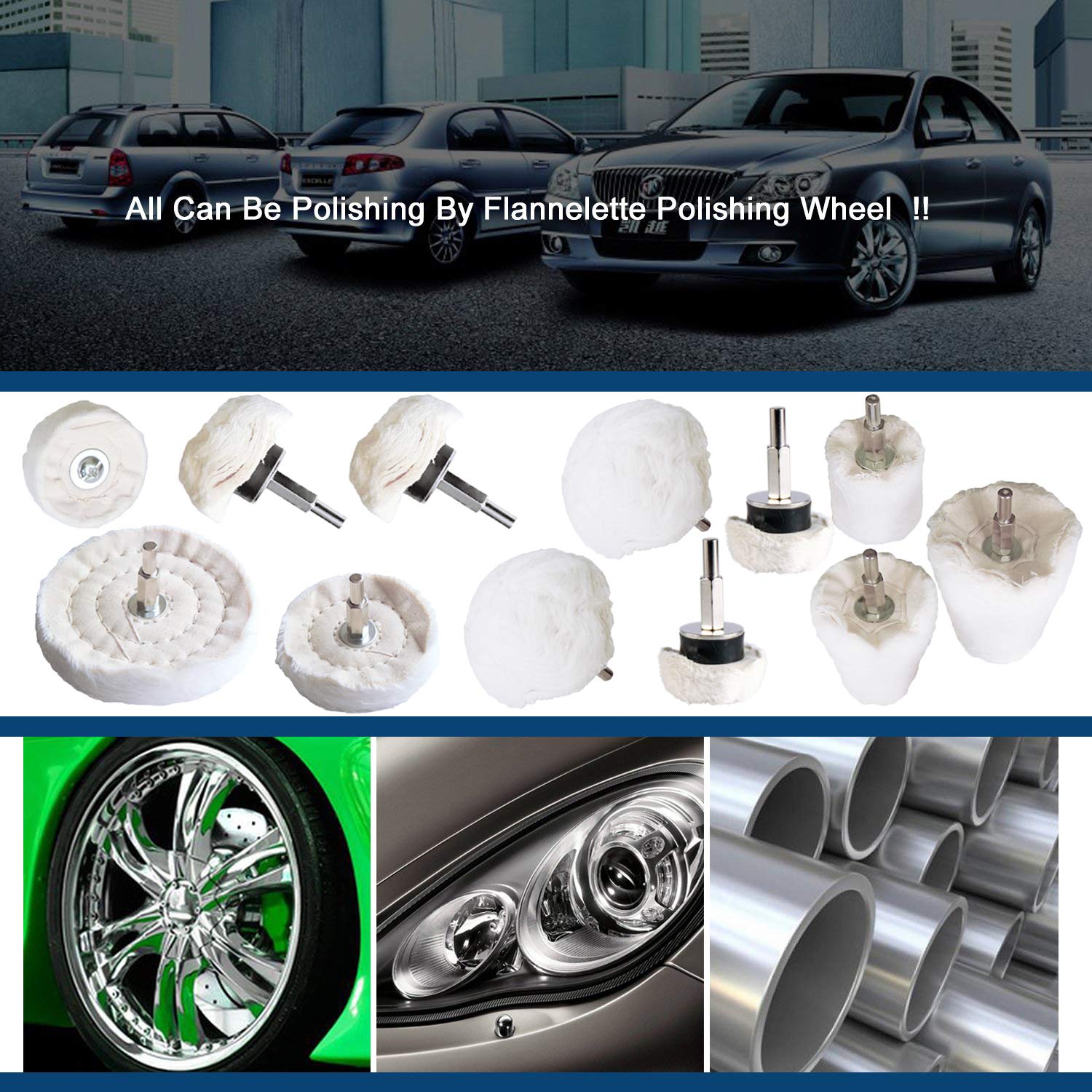 Polishing Pad Buffing Wheel Kit White Flannelette 12 Pack (12 Count)