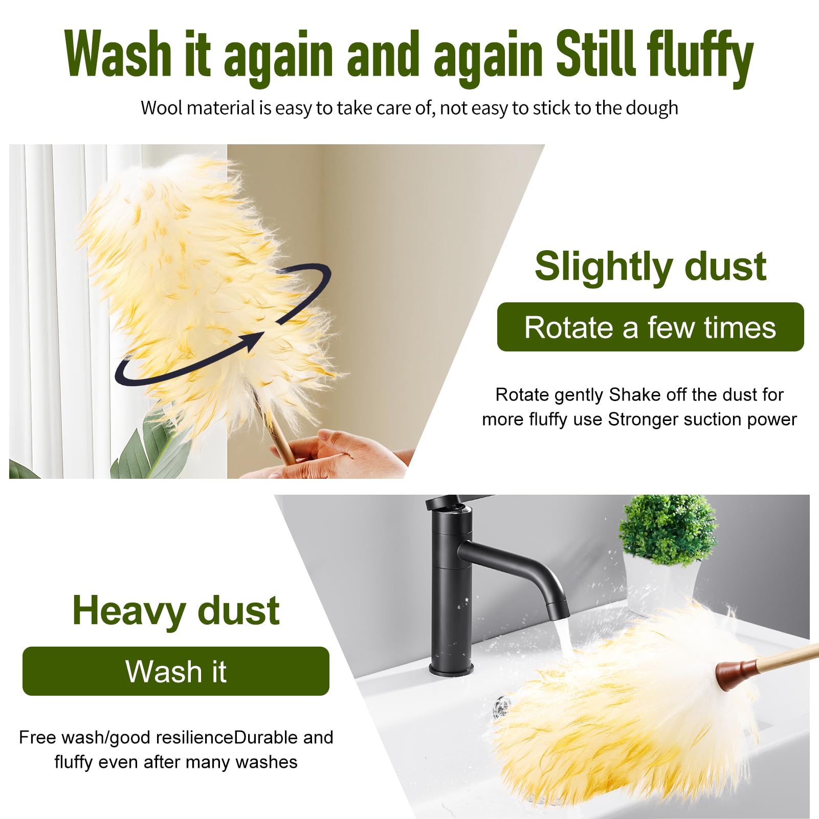 Natural Lambswool Duster 20 Inch Handheld with Wooden Handle Duster Dusting Tool for Blinds Electronics Furniture Delicate Surfaces (2 Count)