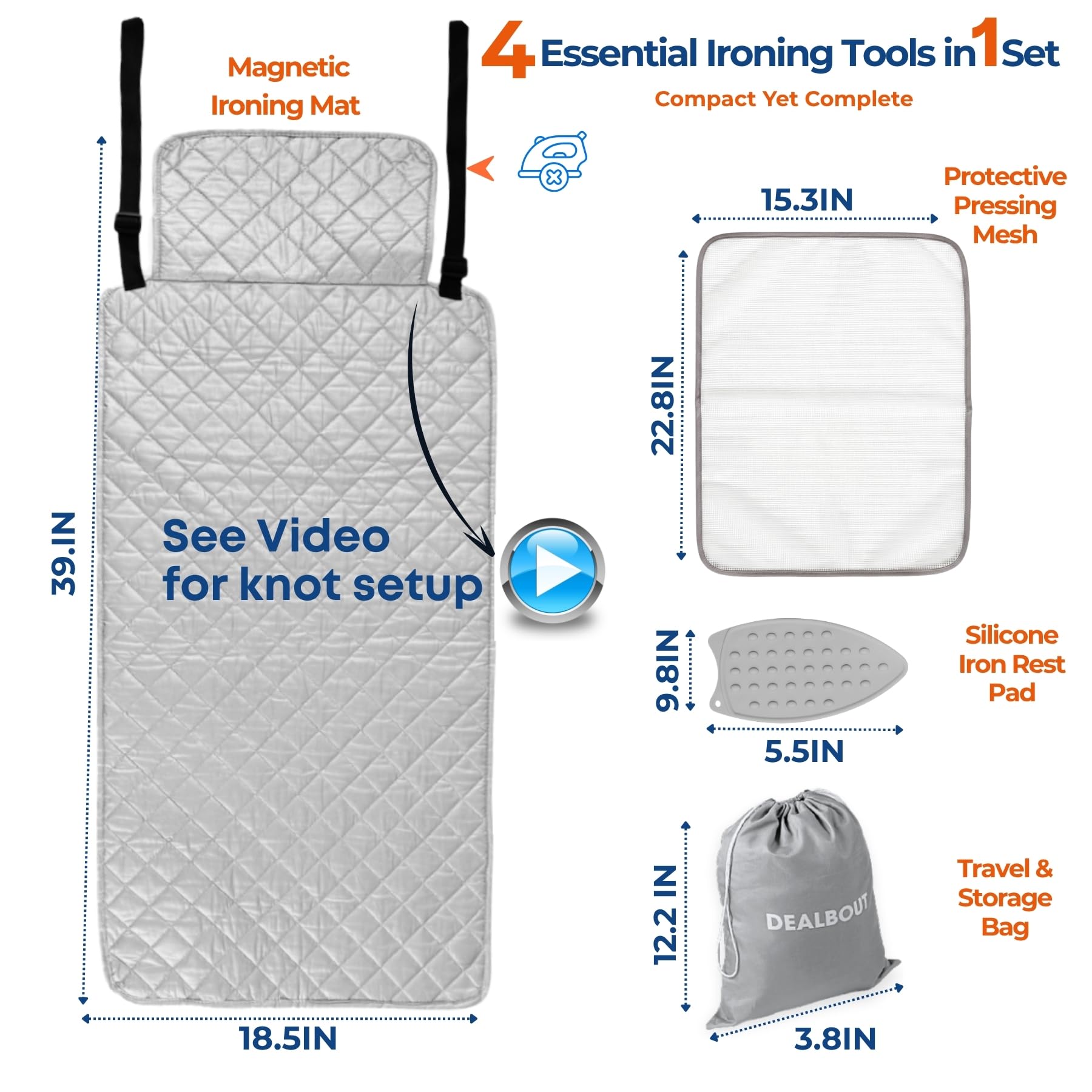 Premium Ironing Mat 39"x18.5" Table Top Over Door Heat Resistant Pad with Magnetic Corners Portable Silicone Surface for Quilting Supplies and Notions Sewing Travel