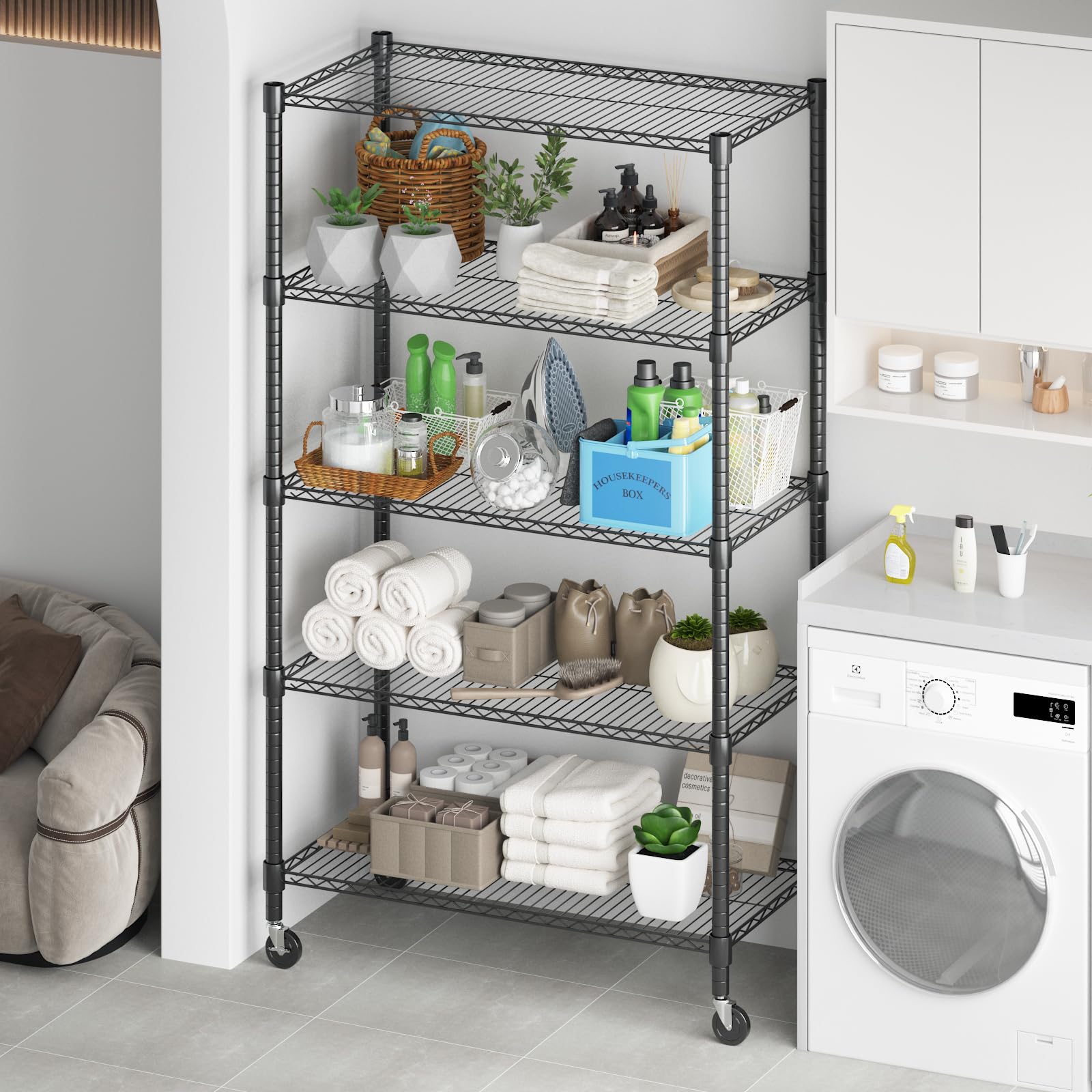 5 Tier Heavy Duty Steel Wire Rack Storage Shelving (5 Count)