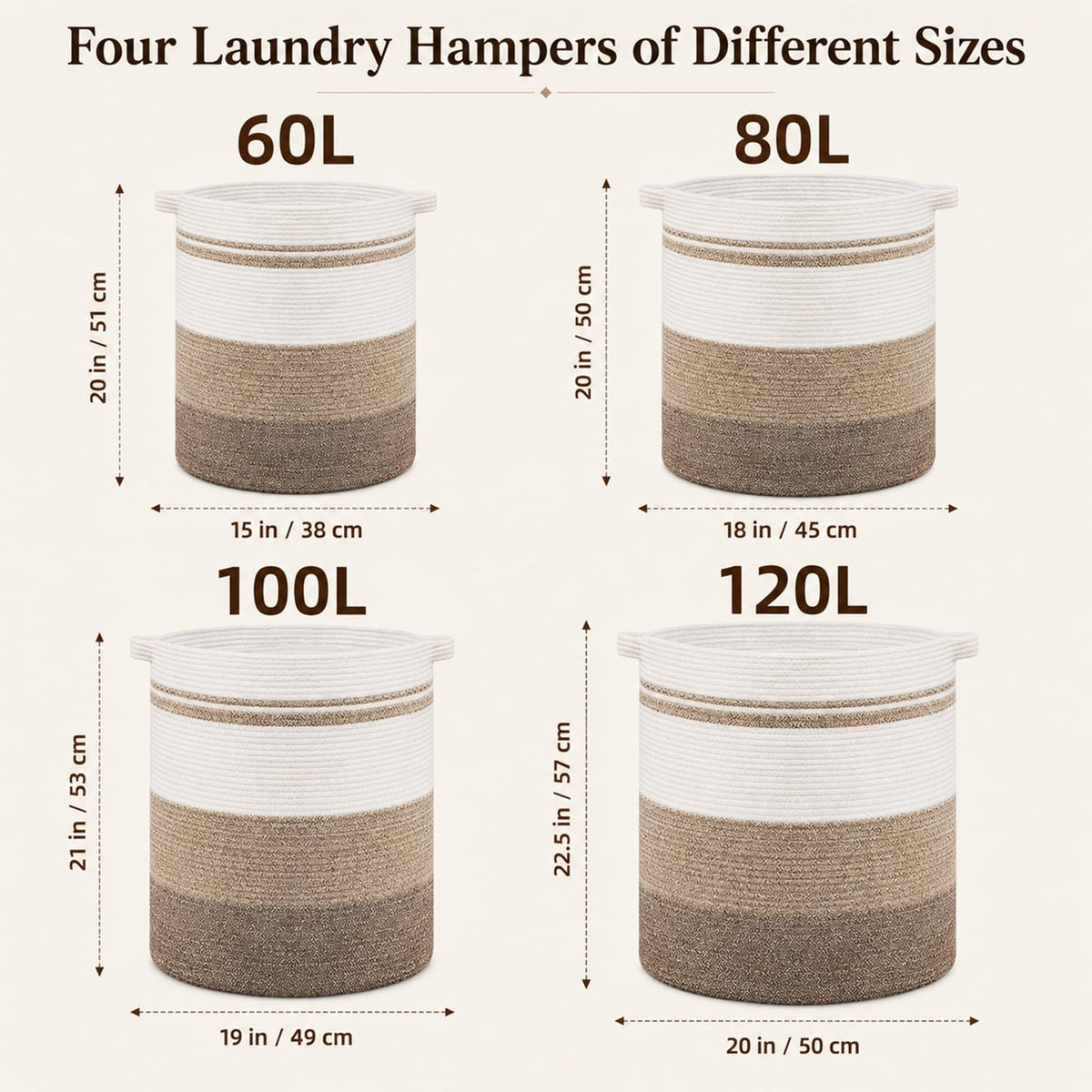 80L Laundry Baskets Hamper with Handles