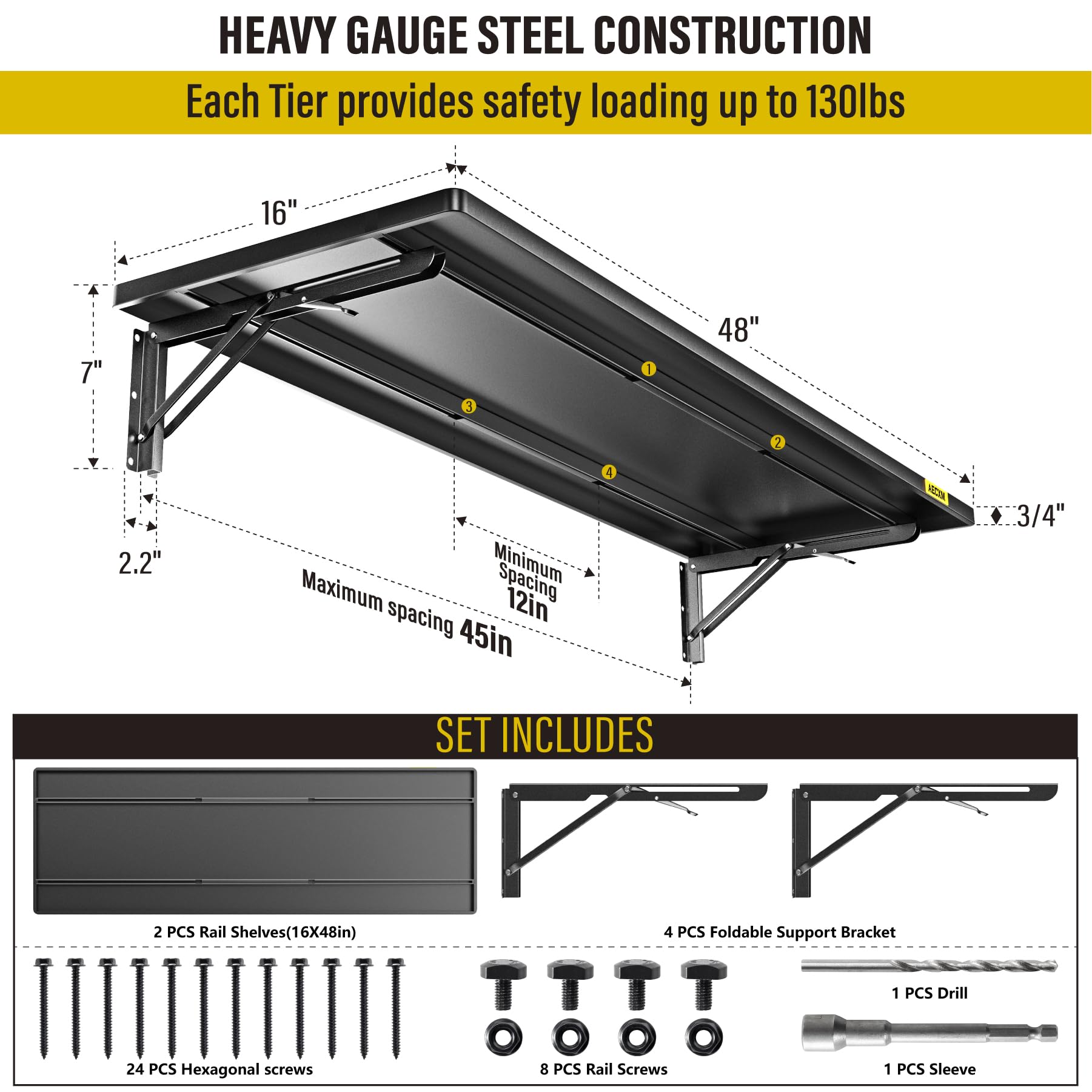 2pack 1.3x4ft Adjustable Rail Type Folding Storage Rack Shelf