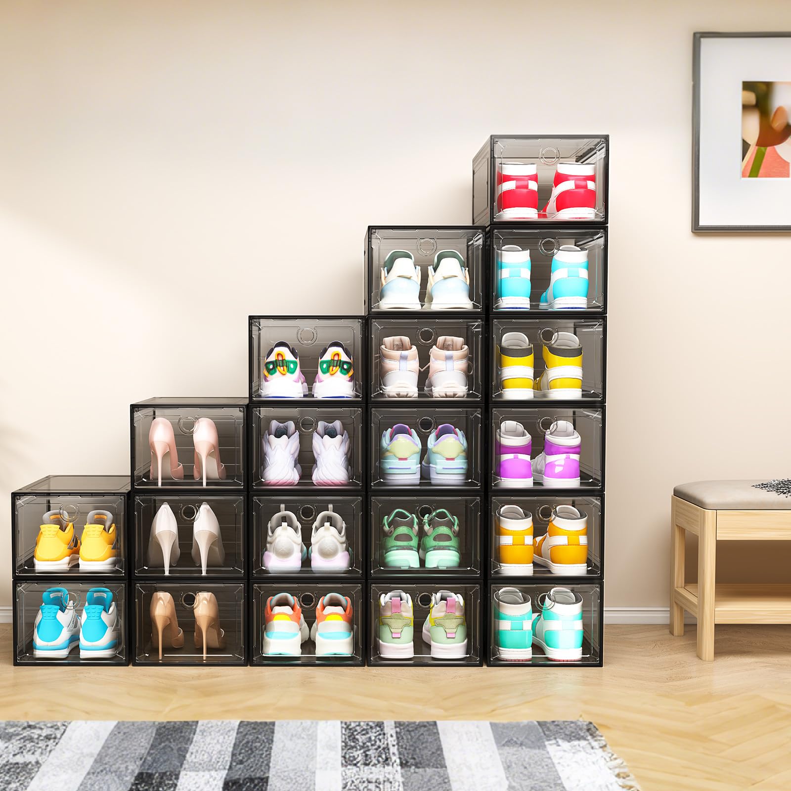 12 Pack Shoe Storage Boxes Clear Magnetic Stackable (12 Count)