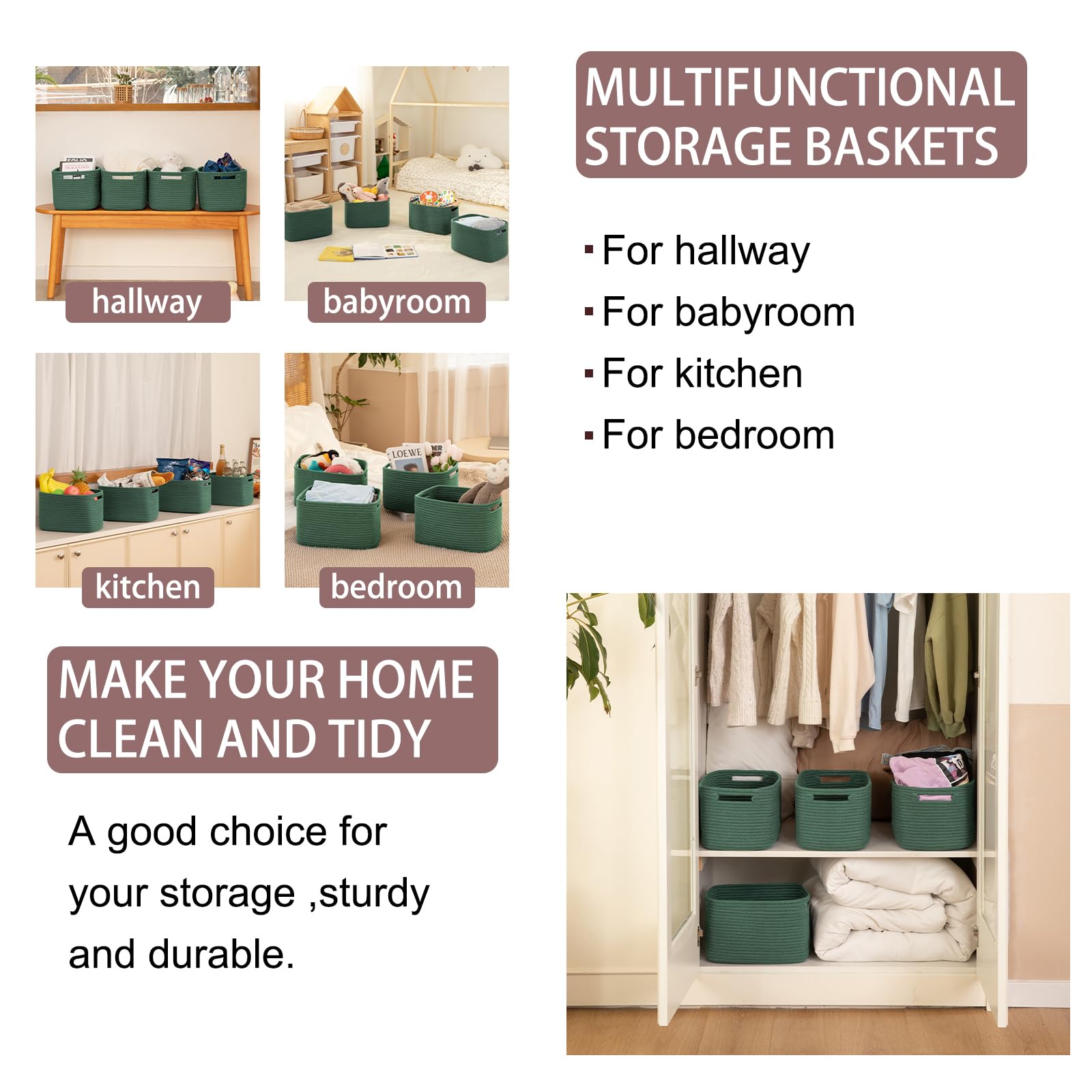 4 Pack Storage Baskets for Organizing 15L Cube Storage Bins Green (4 Count)