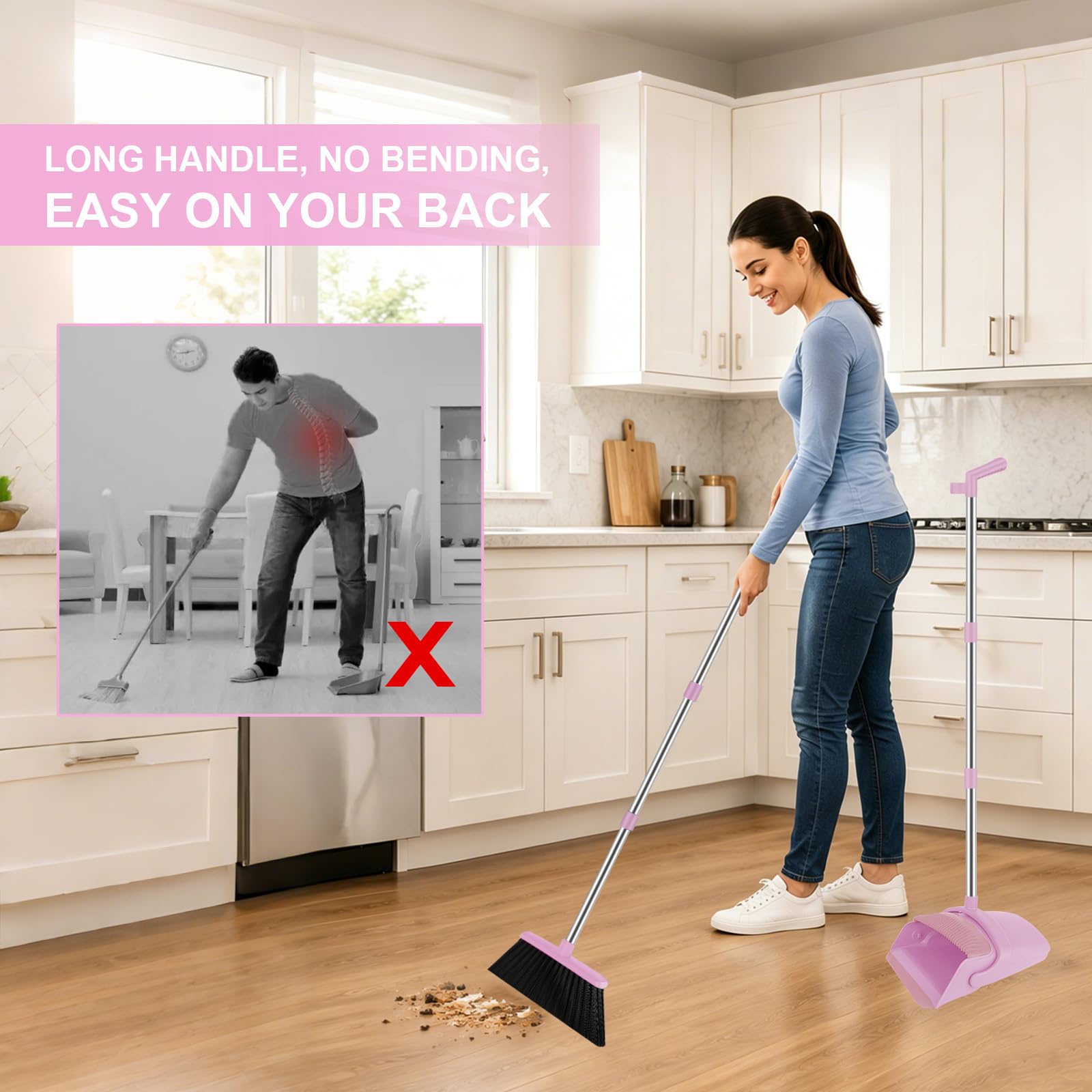 Pink Broom and Dustpan Combo Set