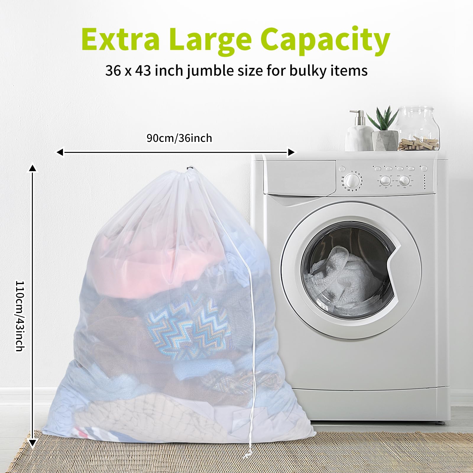 Ex Large Mesh Laundry Bag 36x43 Inch Drawstring Laundry Wash Bags 2 Pack Dirty Clothes Net Laundry Bag Heavy Duty Travel Storage Organize Bag Don't Drying