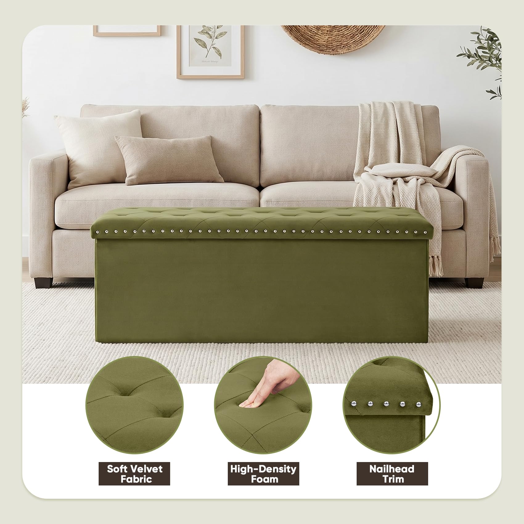 Velvet Storage Ottoman Bench