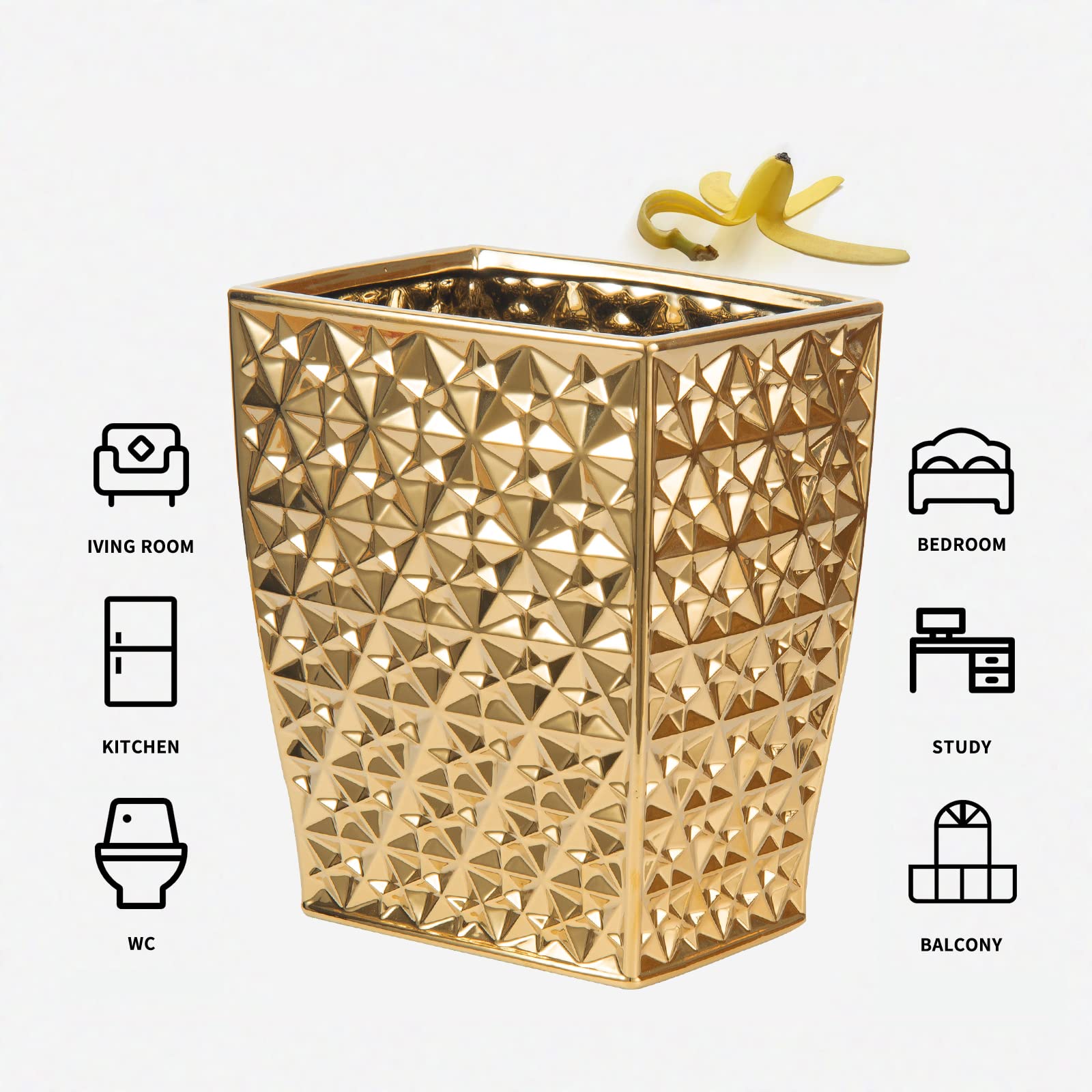 Ceramic Gold Square Garbage Can Kitchen Trash Cans