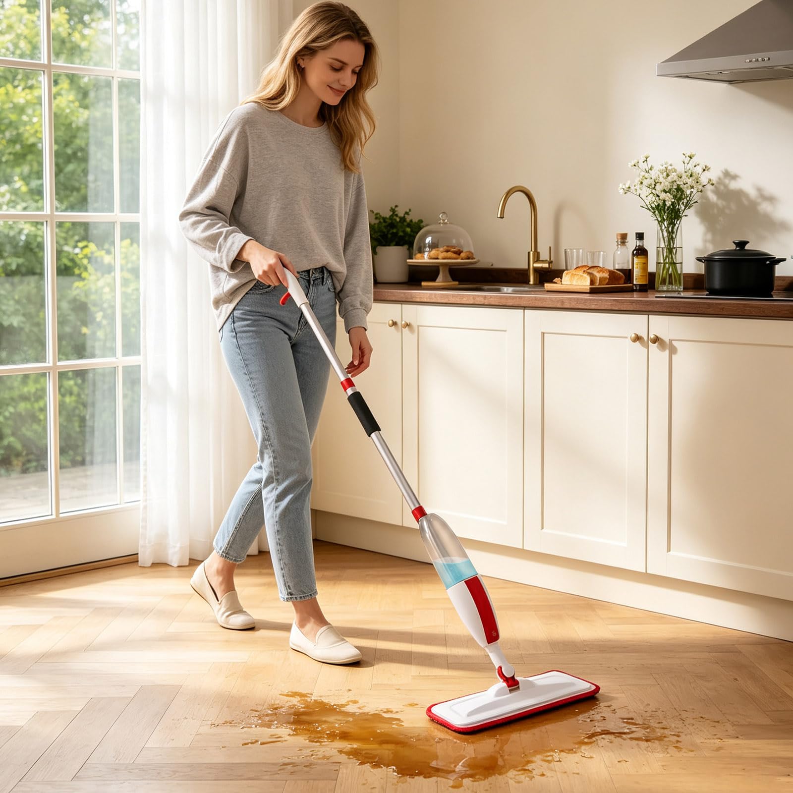 Wet Spray Mop for Floor Cleaning with 14 oz Bottle & 2 Microfiber Pads
