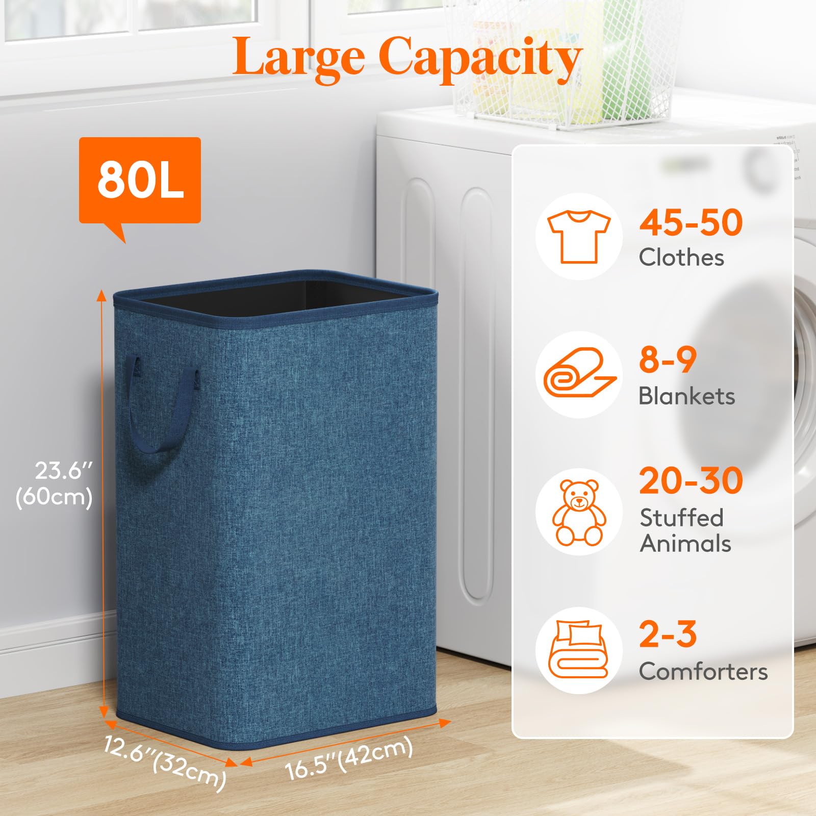 80L Large Laundry Basket with Handles