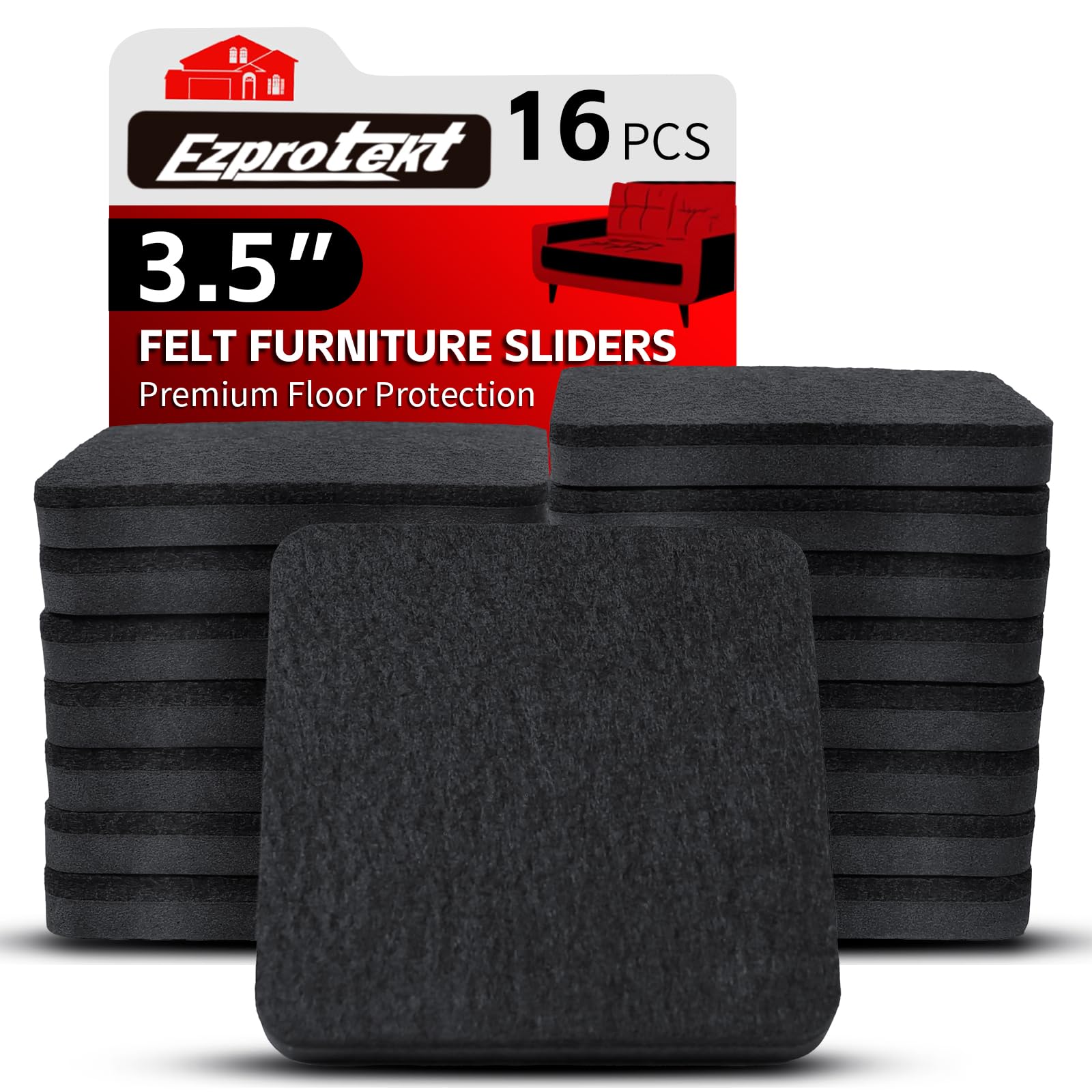 3.5" Felt Furniture Movers Sliders for Hardwood & Vinyl Floors (16 Count)