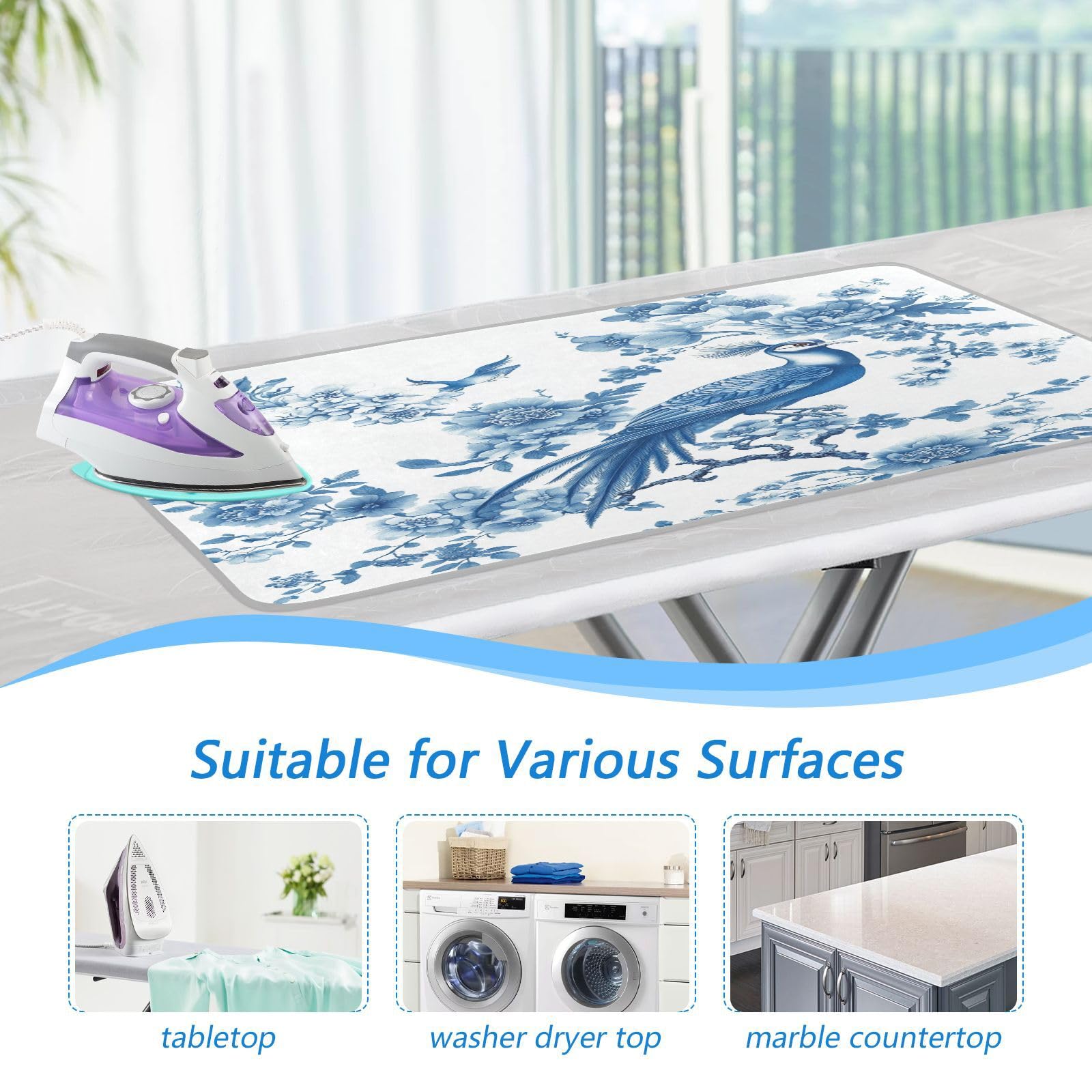 Chinoiserie Flower Peacock Ironing Mat Thickened Ironing Blanket Travel Portable Double